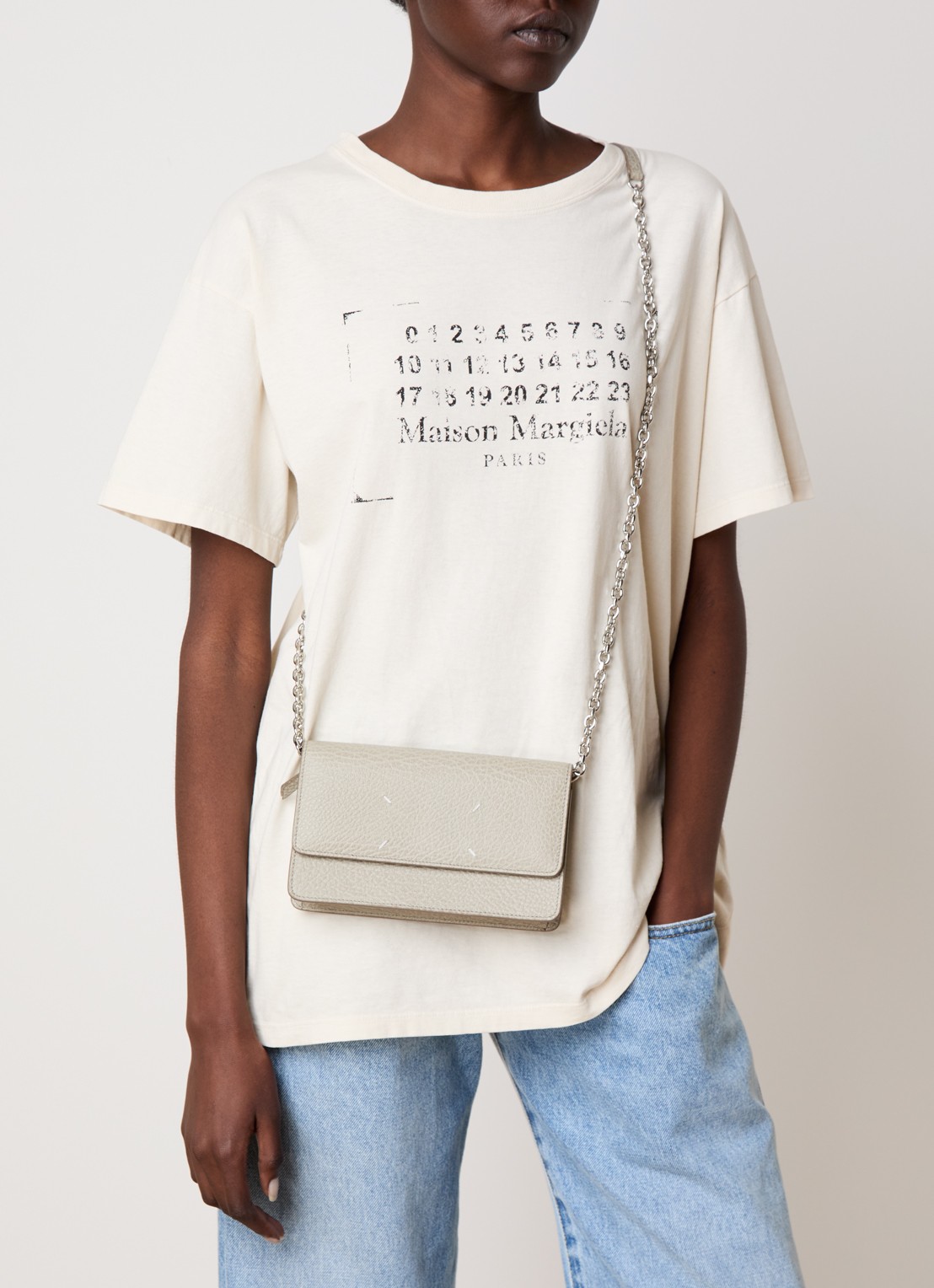 Maison Margiela Four Stitches portemonnee van kalfsleer - voorkant 4 khaki