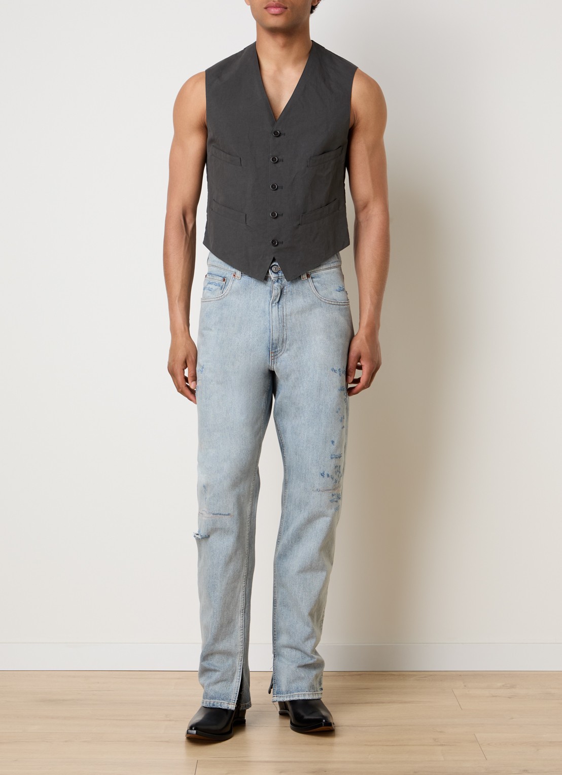Maison Margiela Gilet in zijdeblend met steekzakken - voorkant 5 donkergrijs