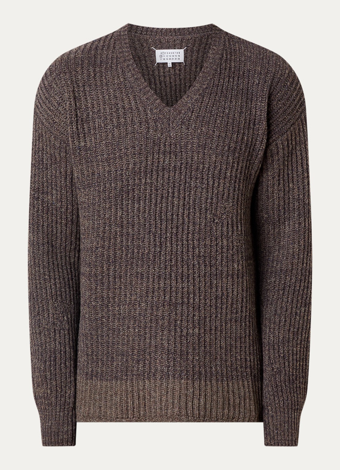 Maison Margiela Grofgebreide pullover in scheerwolblend met V-hals - voorkant 2 donkerbruin