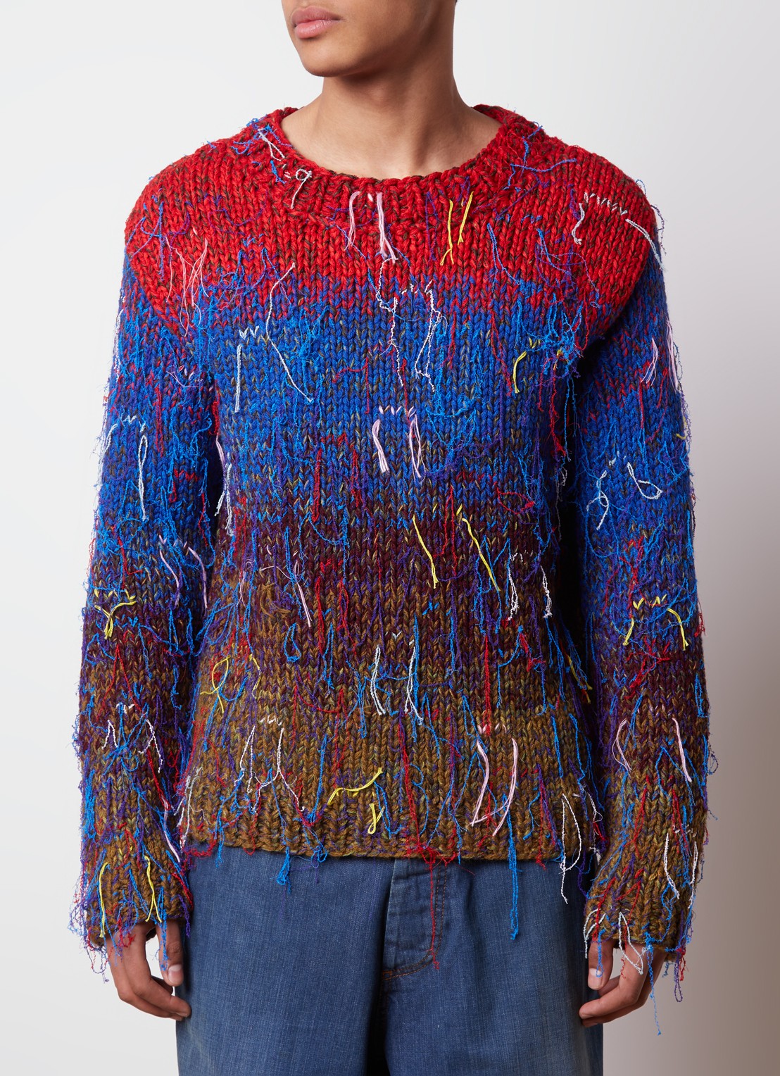 Maison Margiela Grofgebreide trui in wolblend met franjes - detail 3 rood