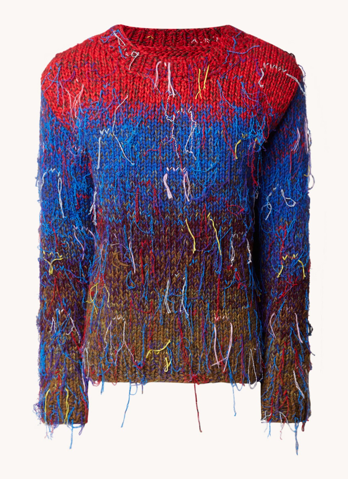 Maison Margiela Grofgebreide trui in wolblend met franjes - voorkant rood