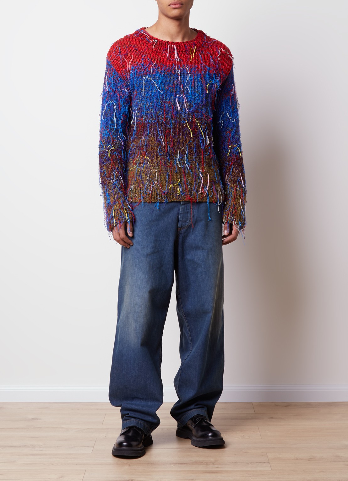 Maison Margiela Grofgebreide trui in wolblend met franjes - voorkant 2 rood