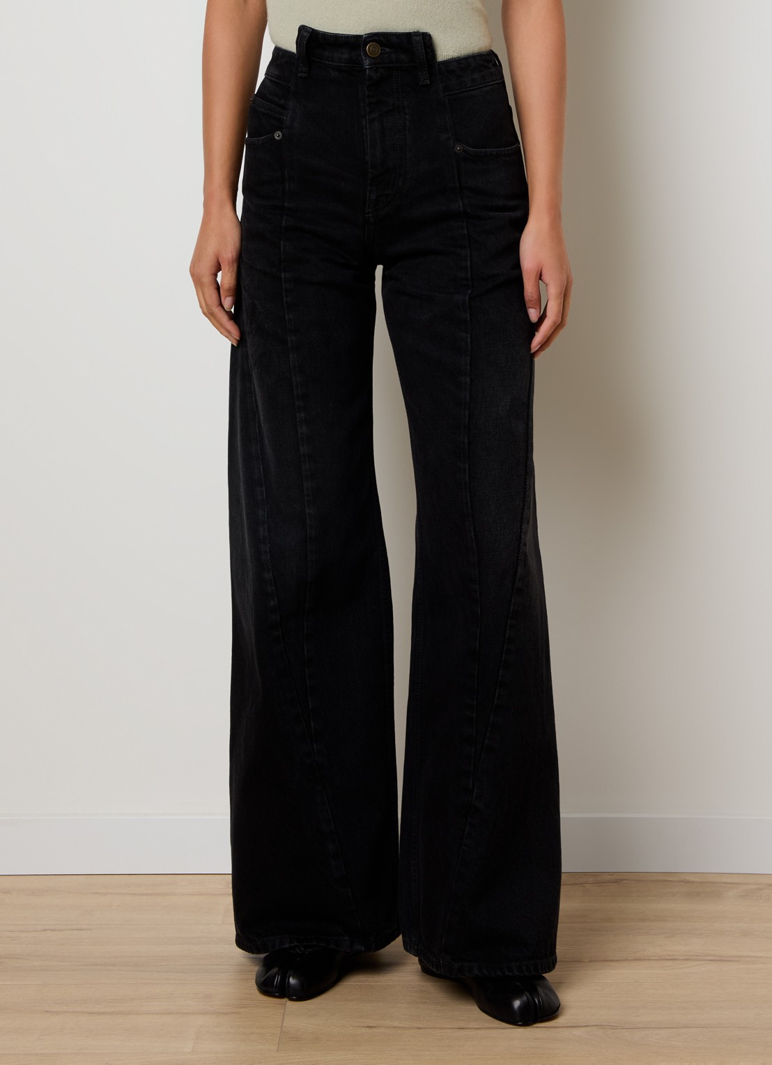 Maison Margiela High waist flared jeans met gekleurde wassing - detail zwart