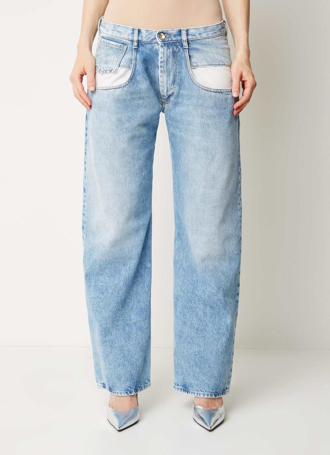 Maison Margiela High waist straight leg jeans met lichte wassing - detail 3 indigo