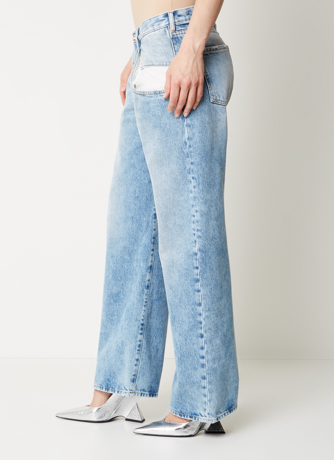 Maison Margiela High waist straight leg jeans met lichte wassing - detail 4 indigo