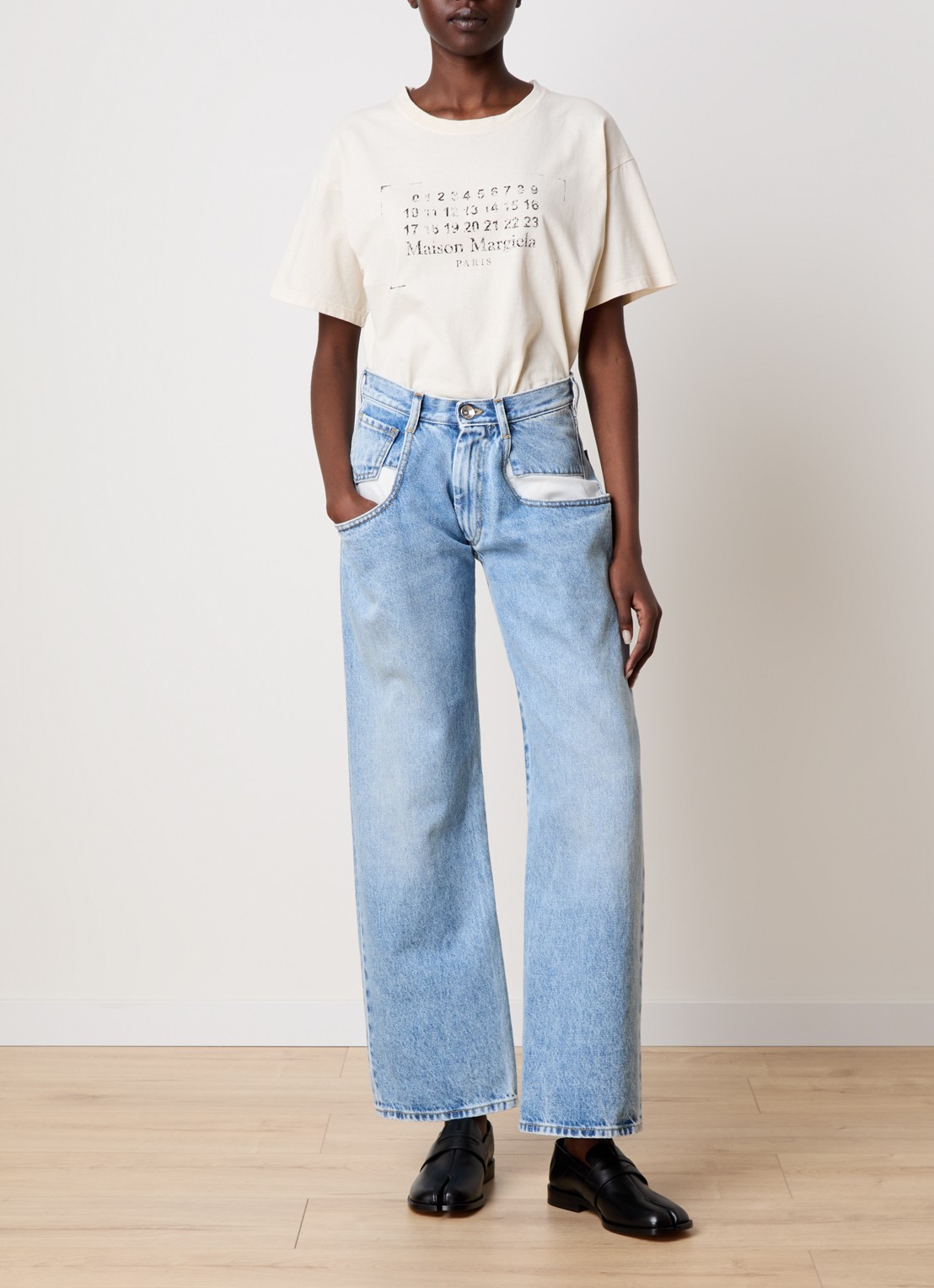 Maison Margiela High waist straight leg jeans met lichte wassing - voorkant 10 indigo