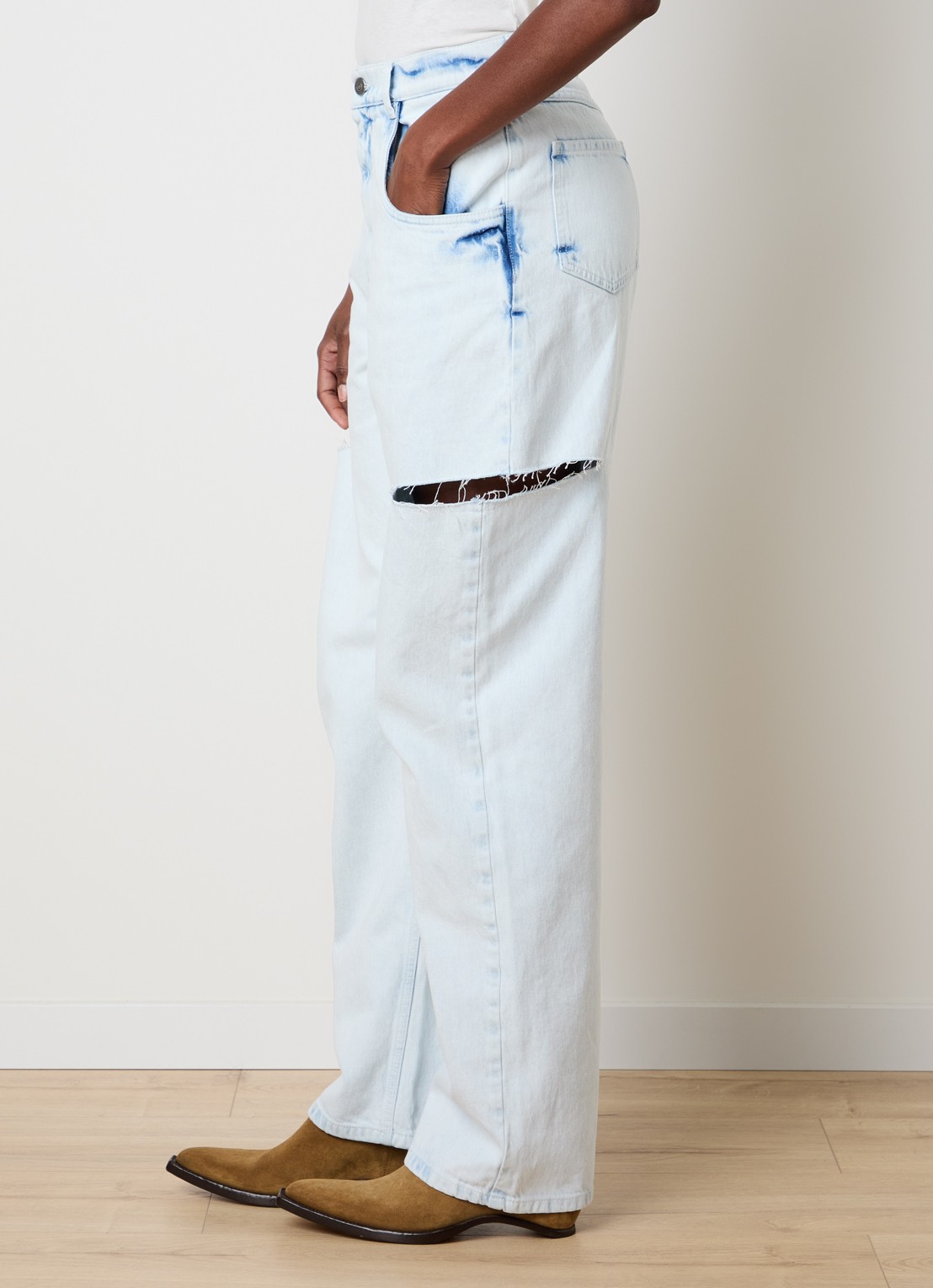 Maison Margiela High waist straight leg jeans met lichte wassing - detail 4 indigo
