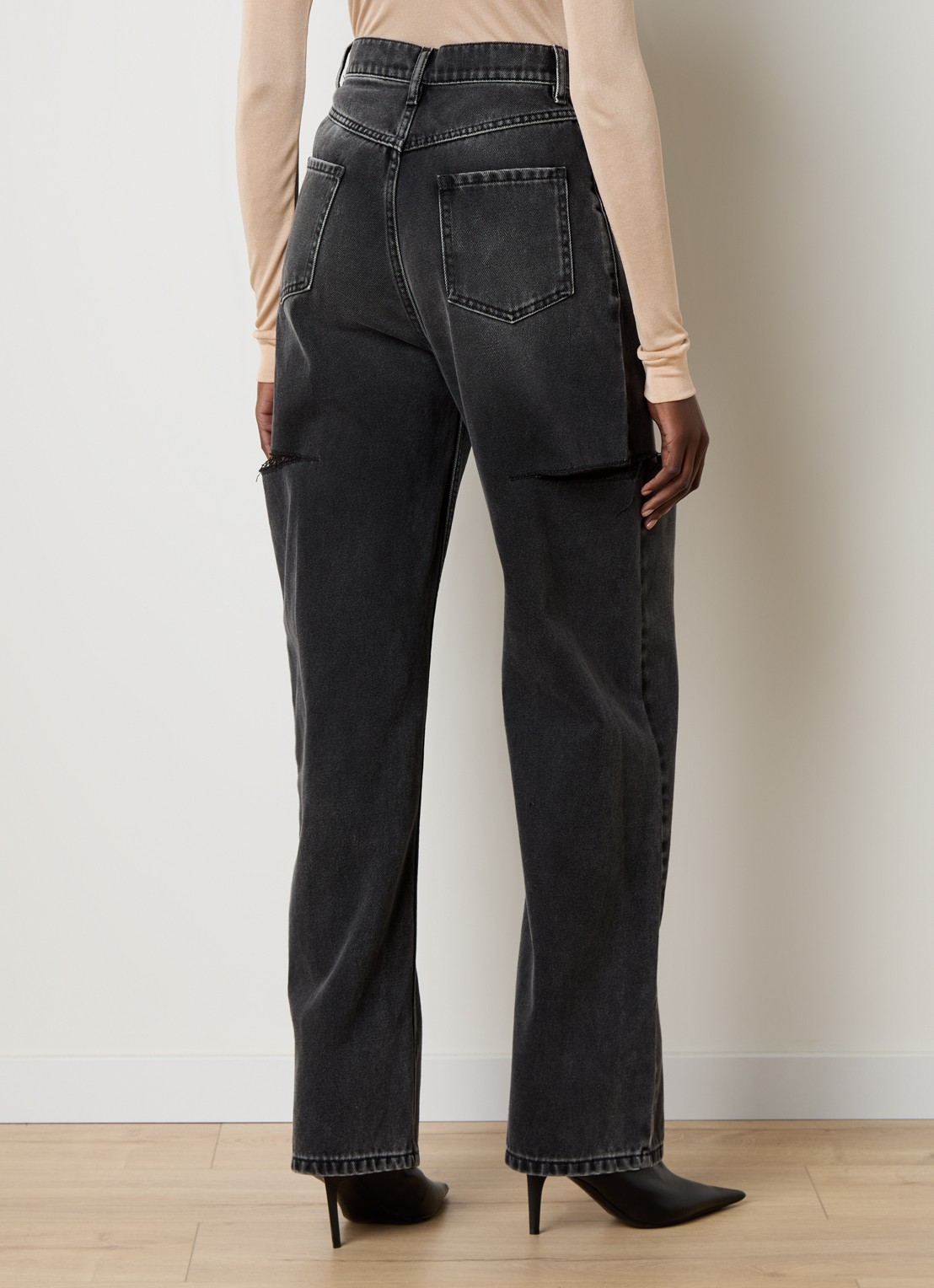 Maison Margiela High waist tapered jeans met steekzakken - achterkant antraciet
