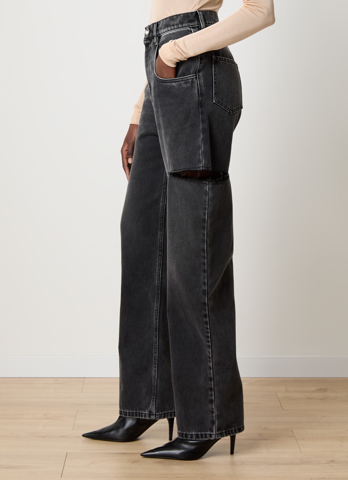 Maison Margiela High waist tapered jeans met steekzakken - detail 5 antraciet