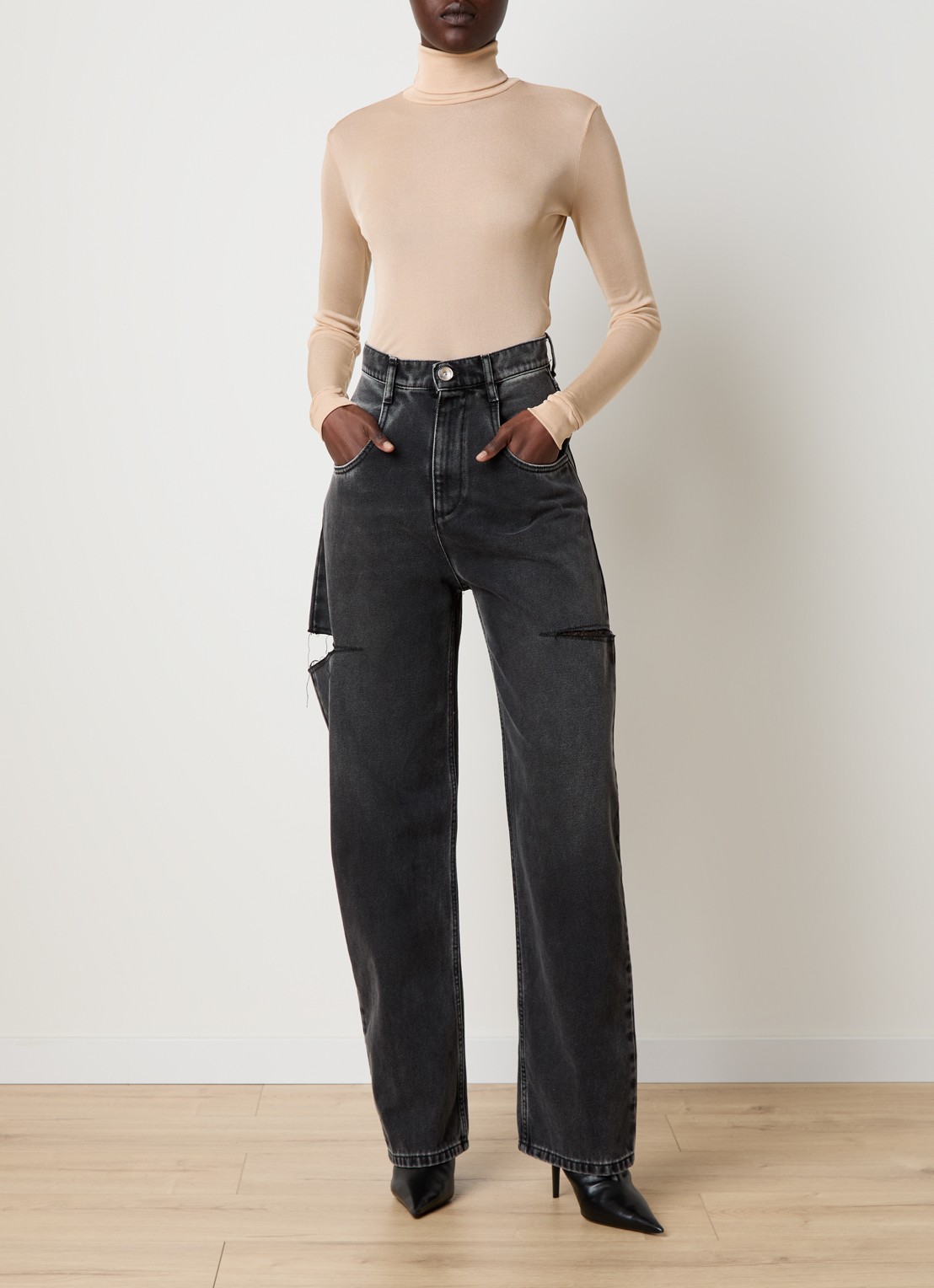 Maison Margiela High waist tapered jeans met steekzakken - voorkant 3 antraciet