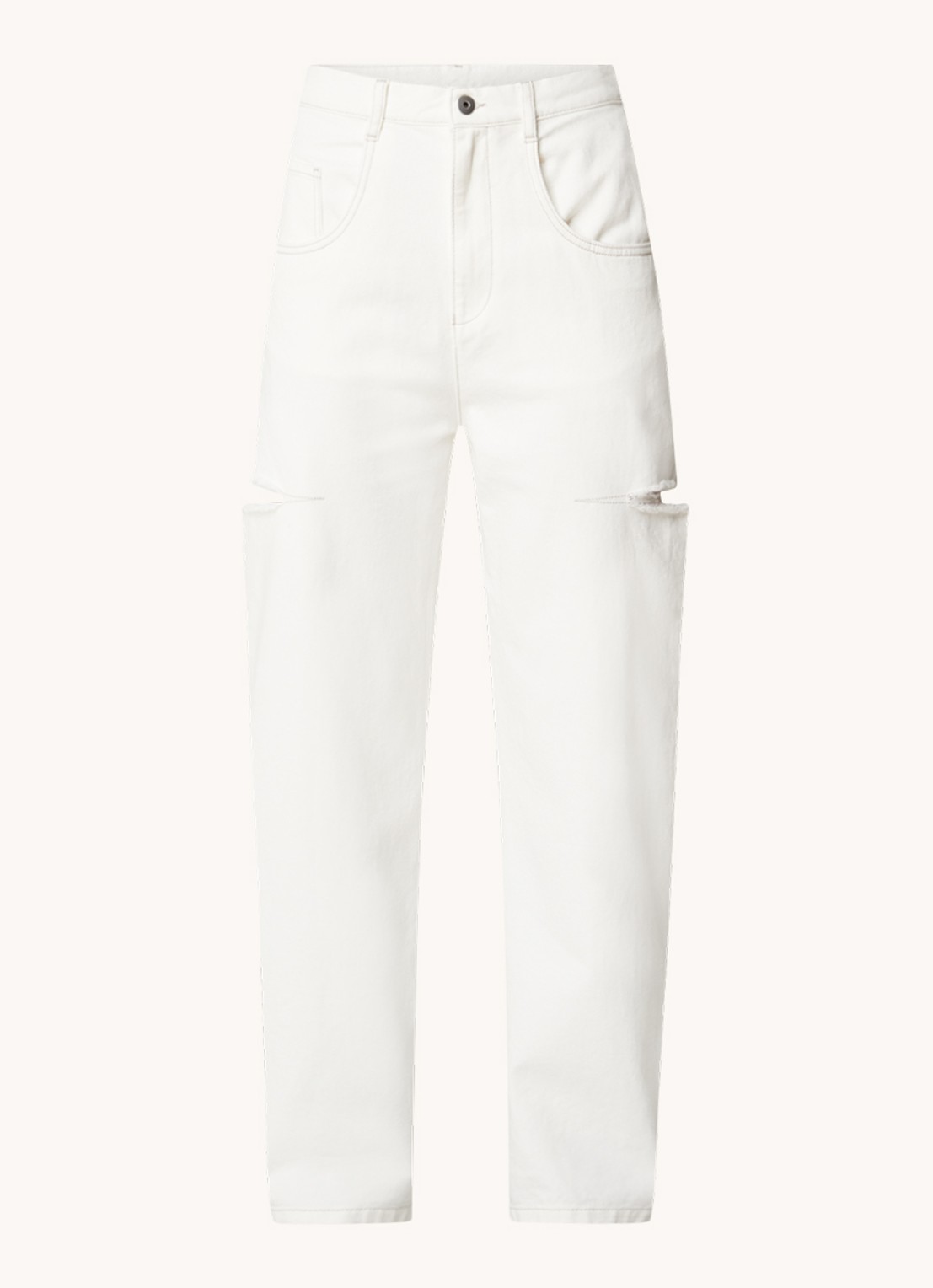 Maison Margiela High waist wide leg jeans met ripped details - voorkant 2 gebroken wit
