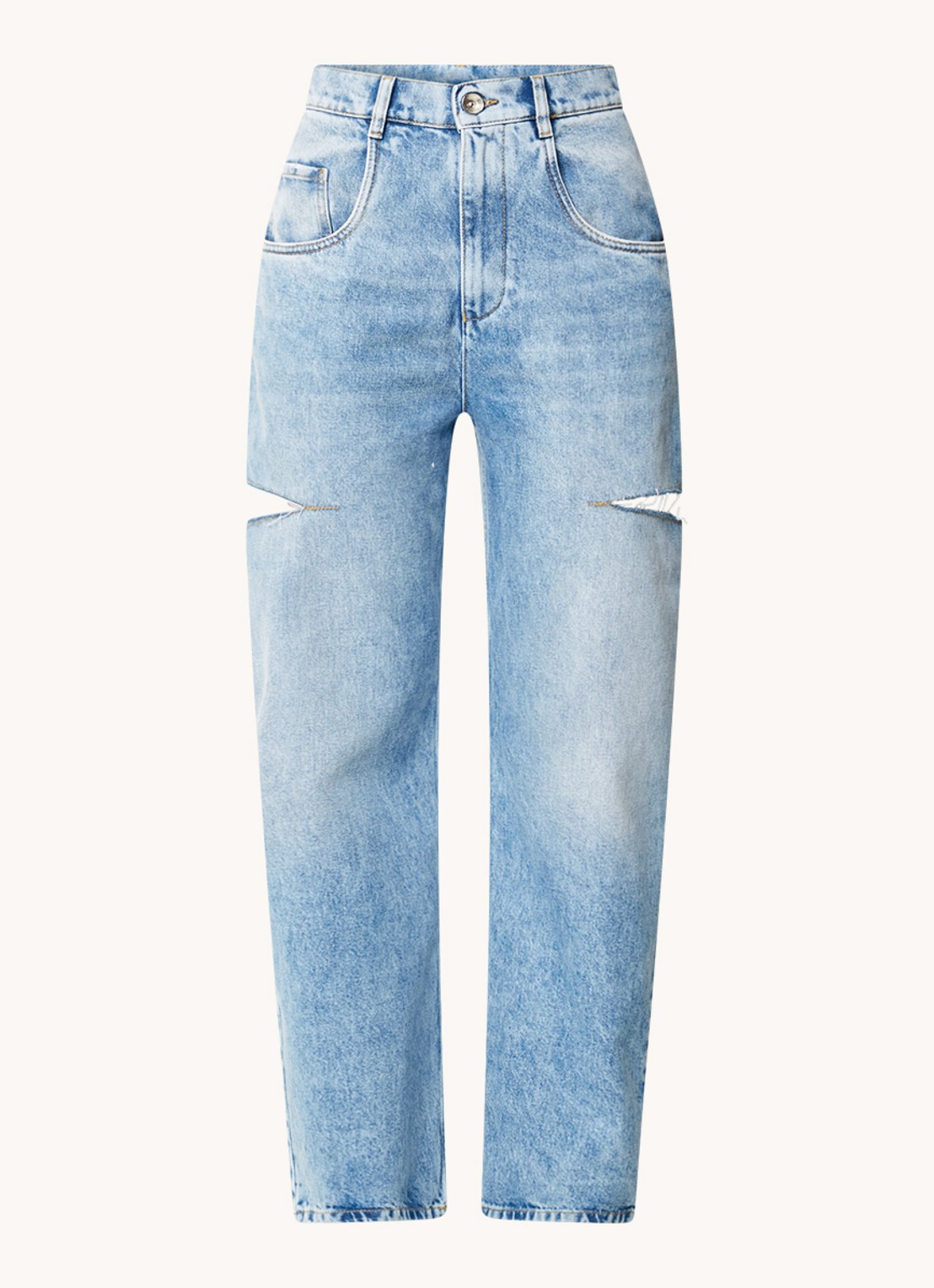 Maison Margiela High waist wide leg jeans met ripped details - voorkant 2 indigo