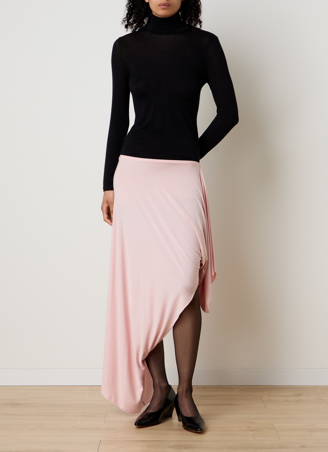 Maison Margiela Midi rok met asymmetrische zoom - voorkant 4 lichtroze