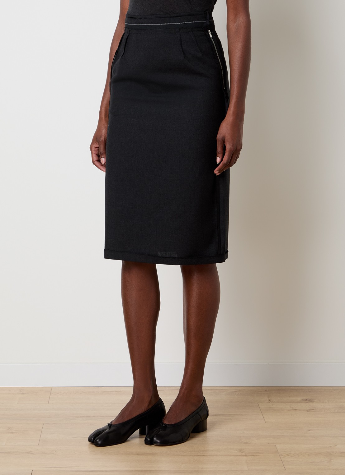 Maison Margiela Midi rok van wol - detail 3 zwart