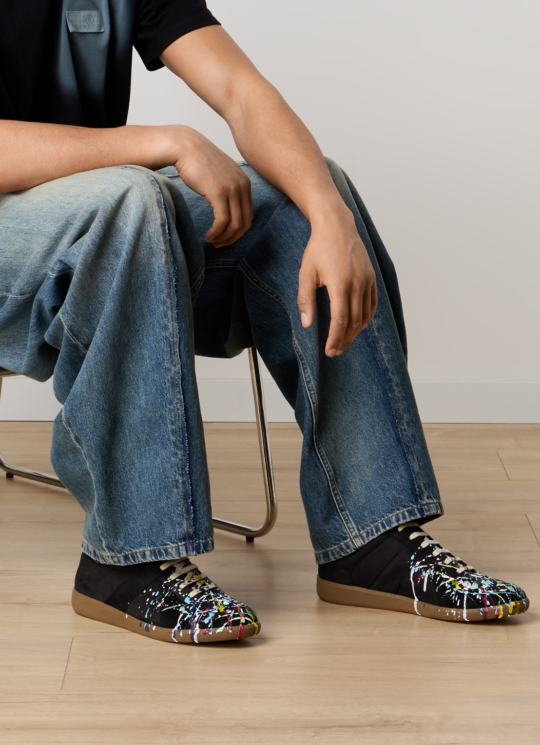 Maison Margiela Paint Replica sneaker van kalfsleer met details van kalfssuède - voorkant 7 zwart