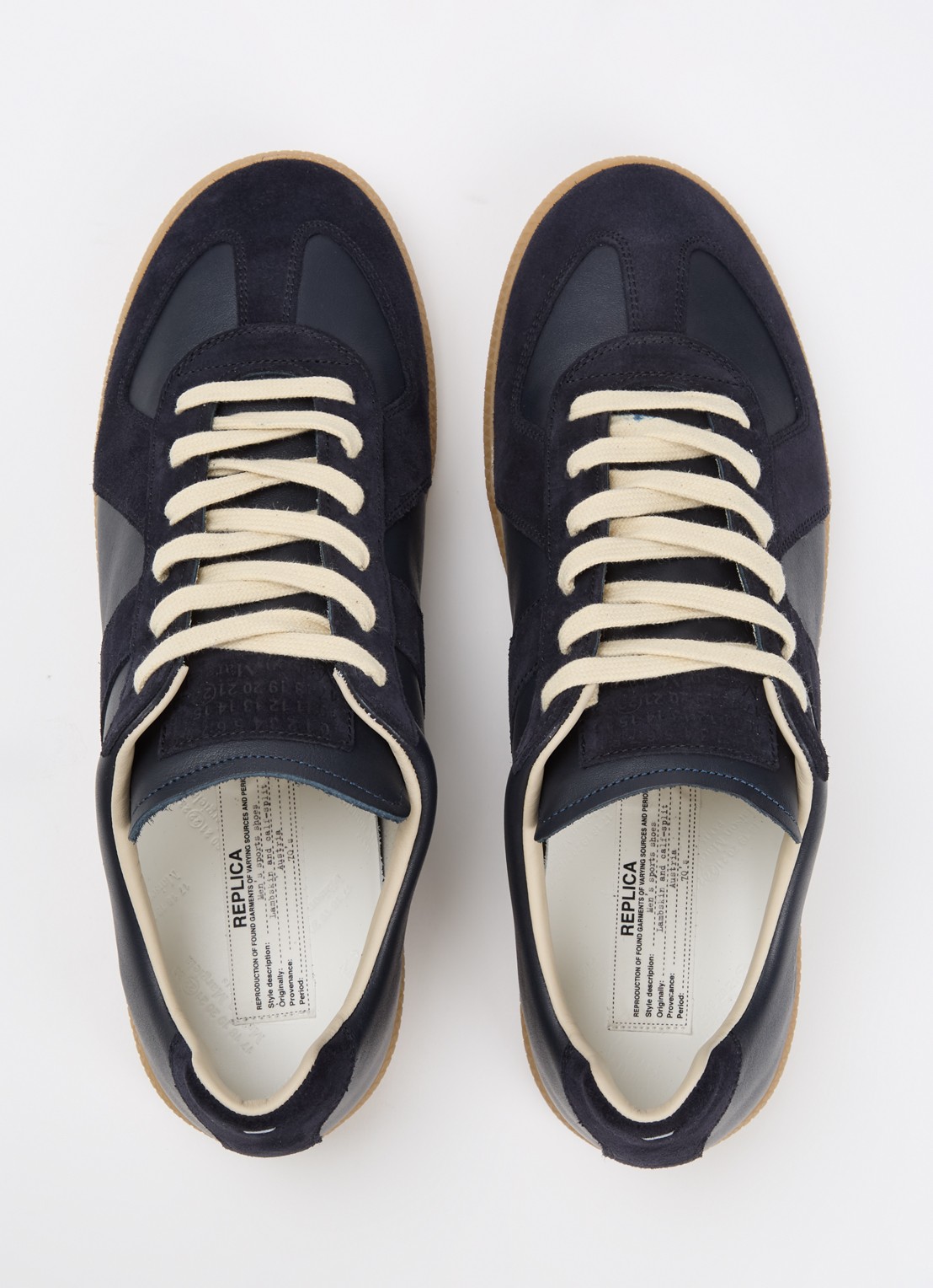 Maison Margiela Replica sneaker van kalfsleer met kalfssuède details - detail 5 donkerblauw