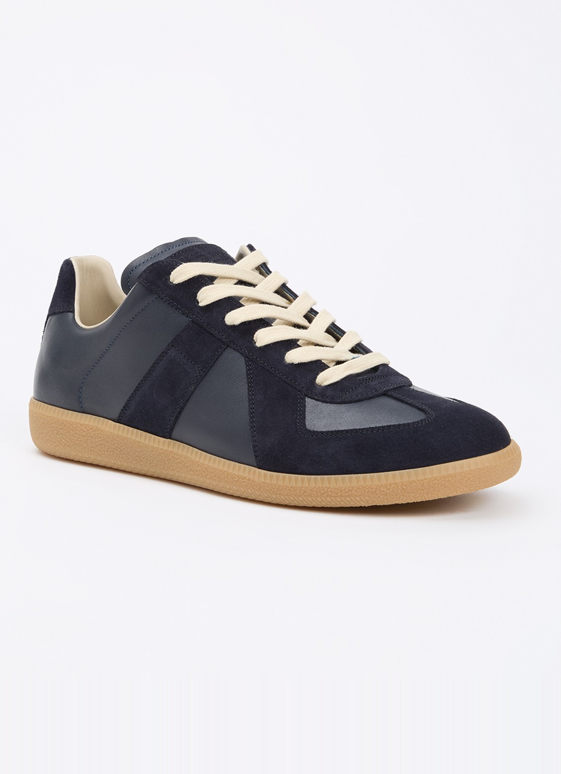 Maison Margiela Replica sneaker van kalfsleer met kalfssuède details - voorkant 2 donkerblauw