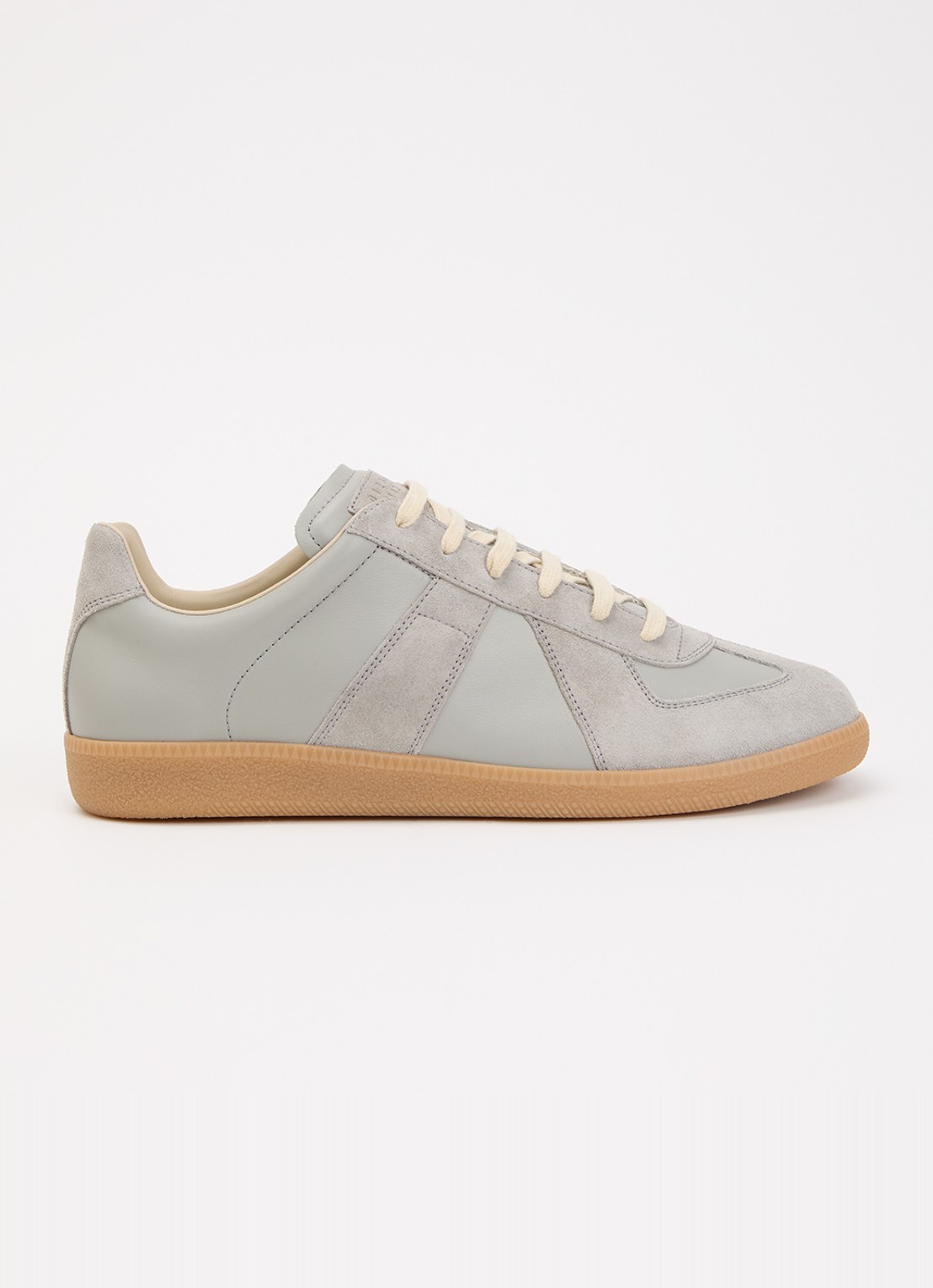 Maison Margiela Replica sneaker van kalfsleer met kalfssuède details - voorkant 2 grijs