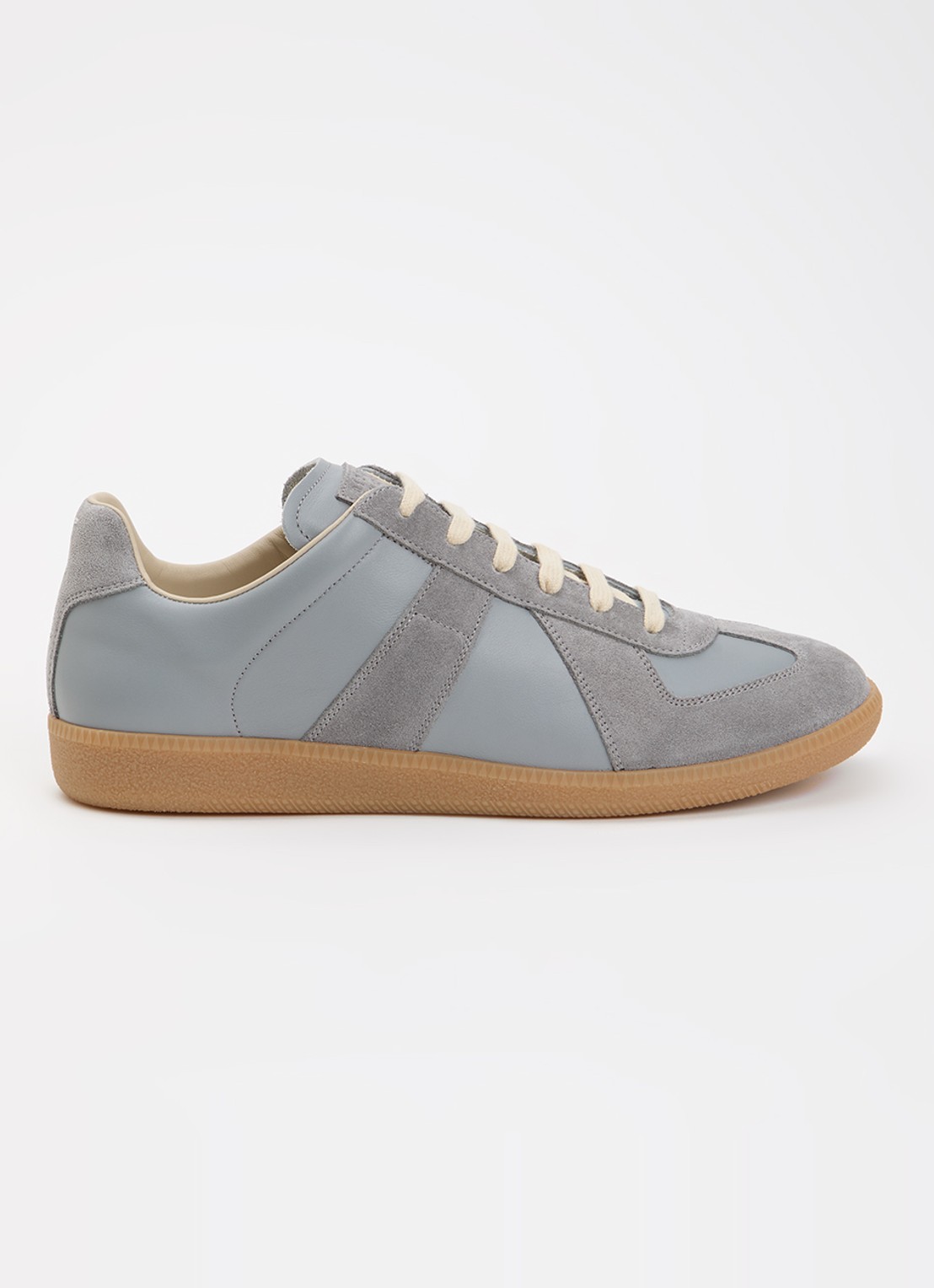 Maison Margiela Replica sneaker van kalfsleer met kalfssuède details - voorkant 2 staalblauw