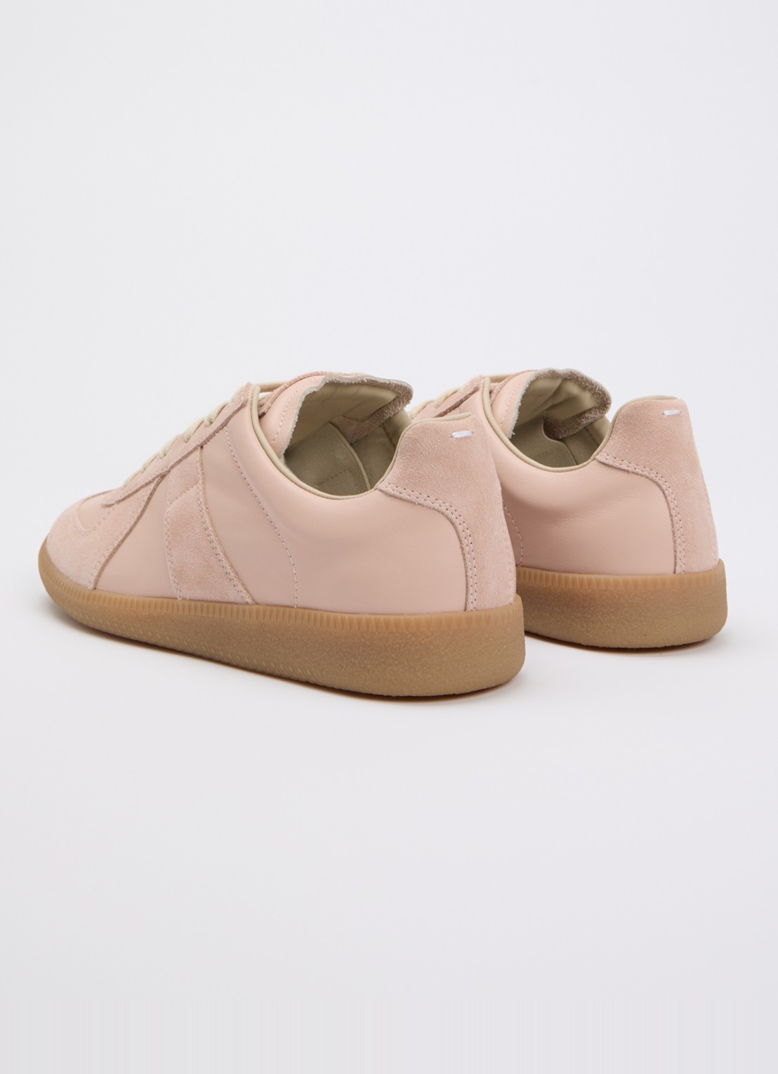 Maison Margiela Replica sneaker van kalfsleer met kalfssuède details - achterkant lichtroze