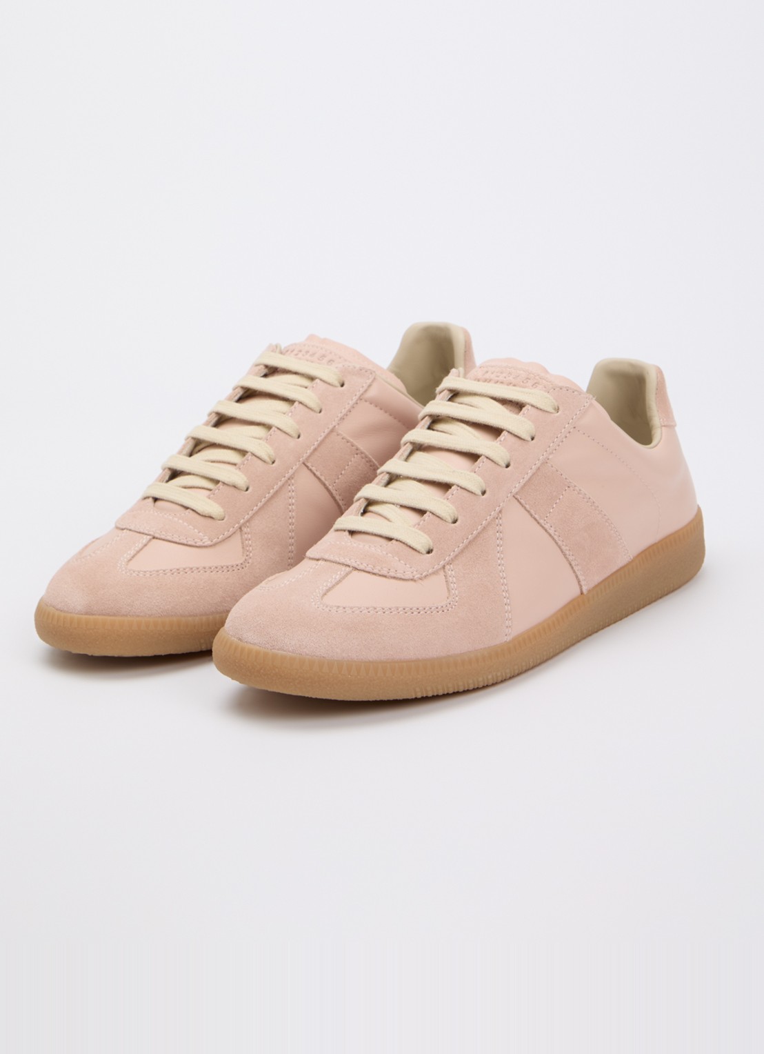 Maison Margiela Replica sneaker van kalfsleer met kalfssuède details - detail 3 lichtroze