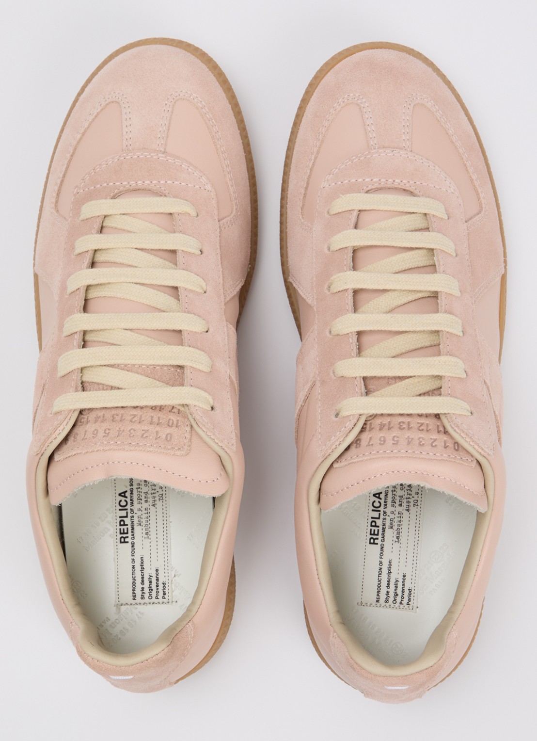 Maison Margiela Replica sneaker van kalfsleer met kalfssuède details - detail 4 lichtroze