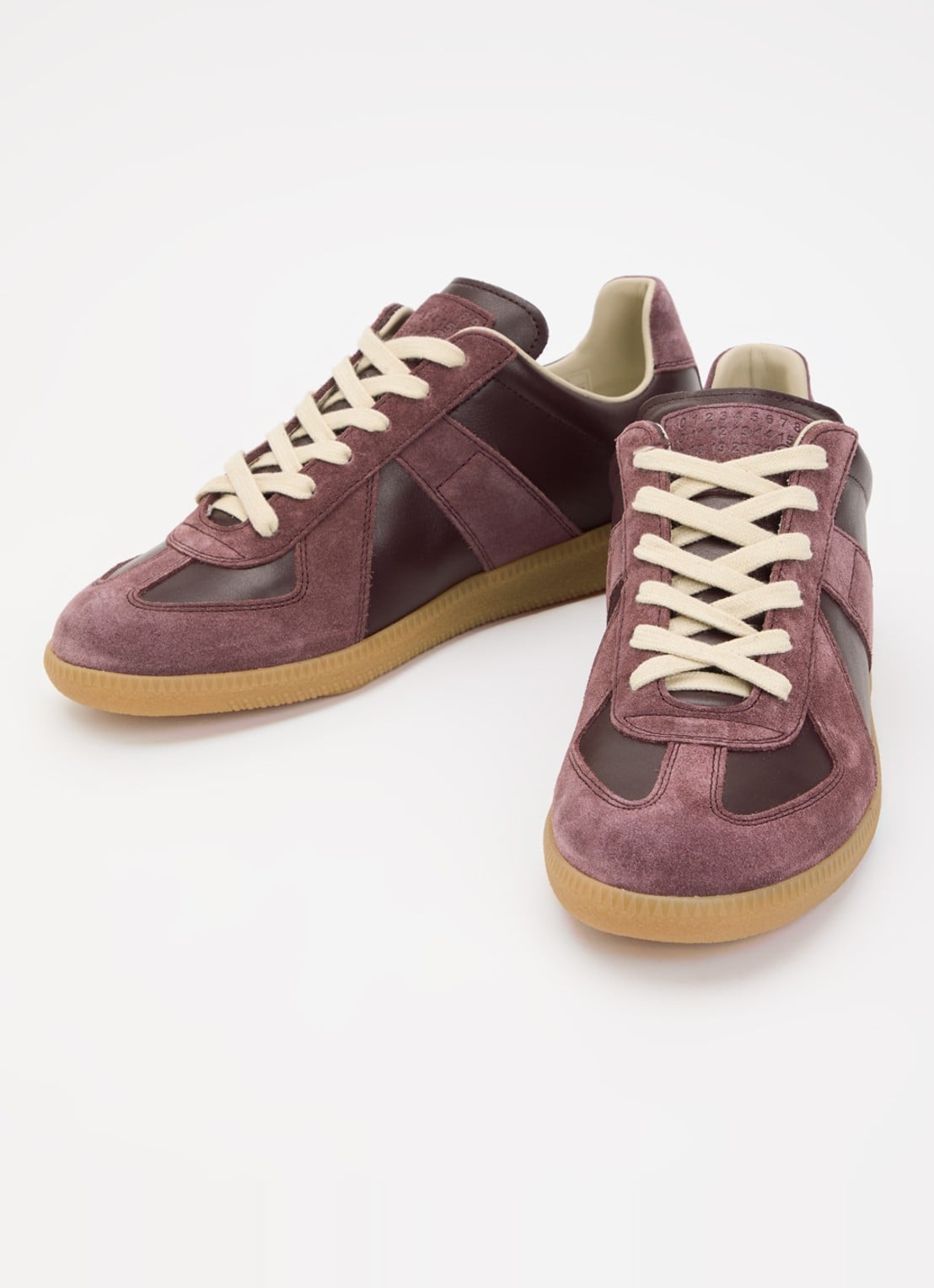 Maison Margiela Replica sneaker van kalfsleer met kalfssuède details - detail 2 bordeauxrood