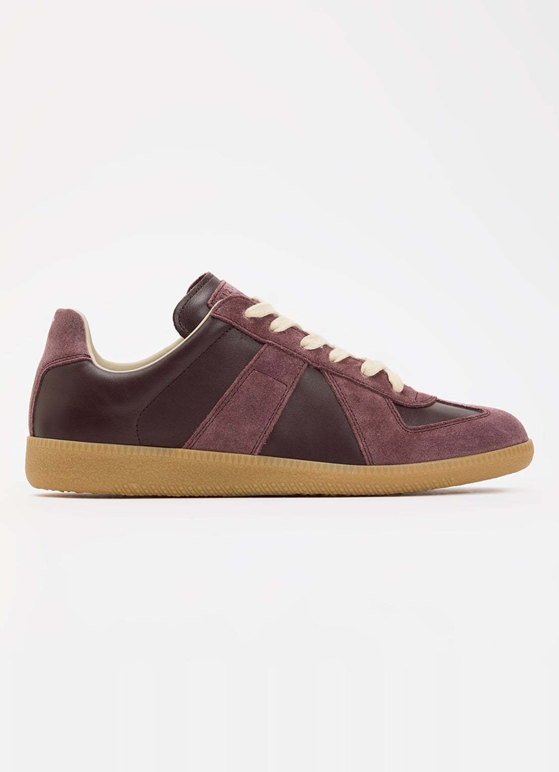 Maison Margiela Replica sneaker van kalfsleer met kalfssuède details - voorkant 6 bordeauxrood