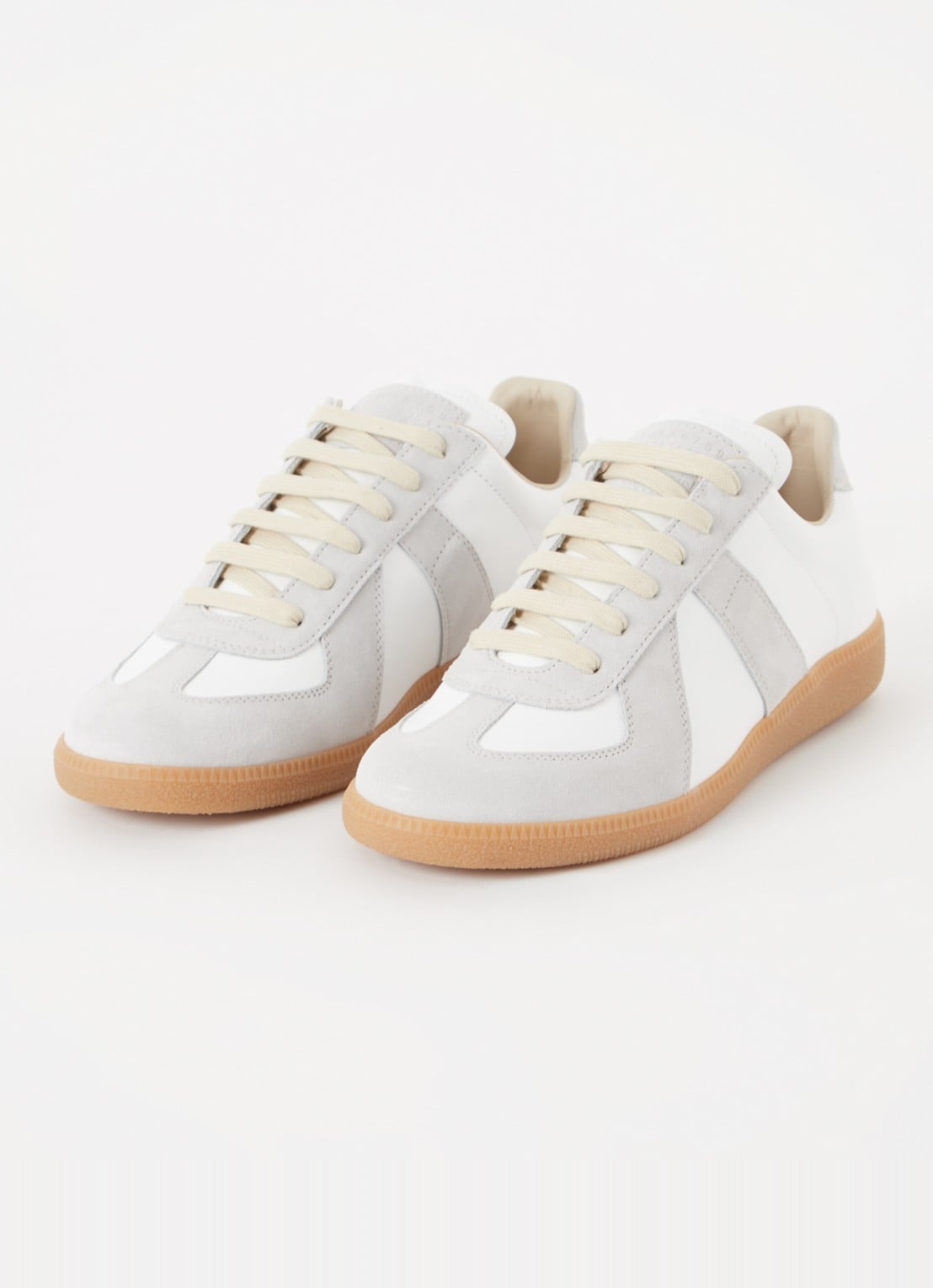 Maison Margiela Replica sneaker van kalfsleer met suède details - detail 4 gebroken wit