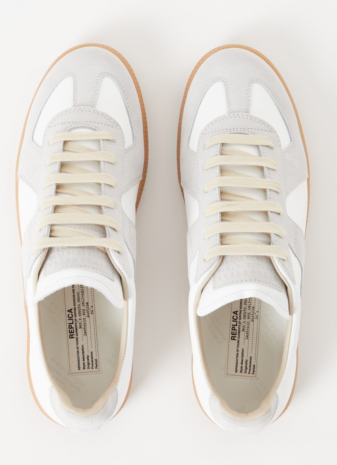 Maison Margiela Replica sneaker van kalfsleer met suède details - detail 5 gebroken wit