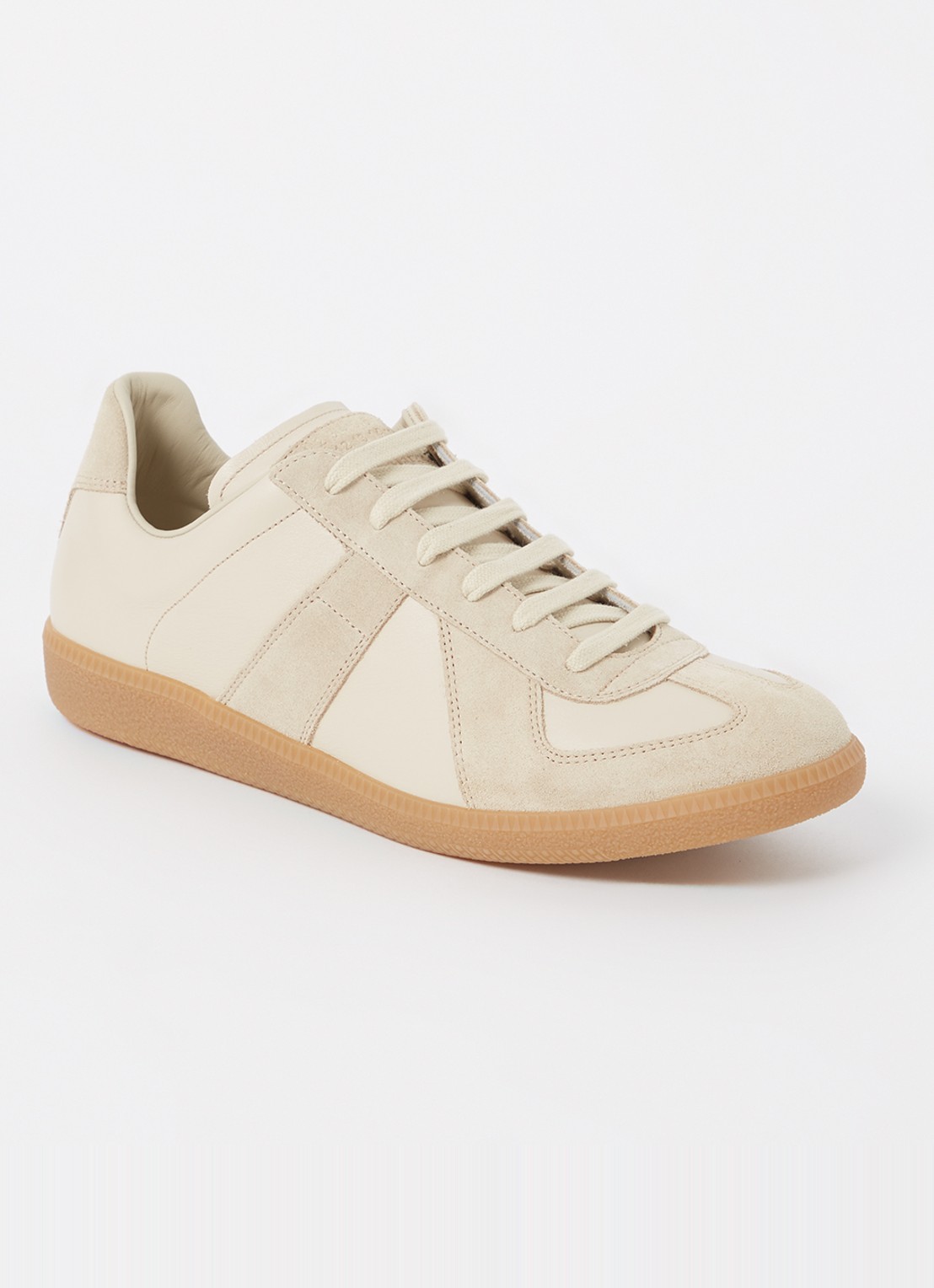 Maison Margiela Replica sneaker van kalfsleer met suède details - voorkant 2 bruin