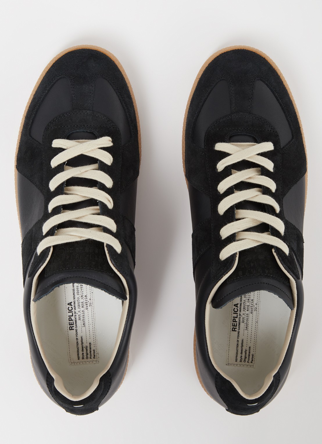 Maison Margiela Replica sneaker van lamsleer met kalfssuède details - detail 2 zwart