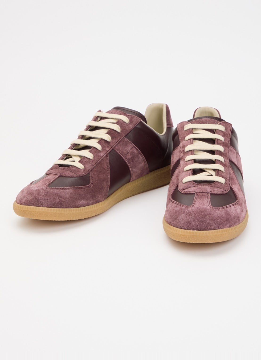 Maison Margiela Replica sneaker van lamsleer met kalfssuède details - detail 3 bordeauxrood