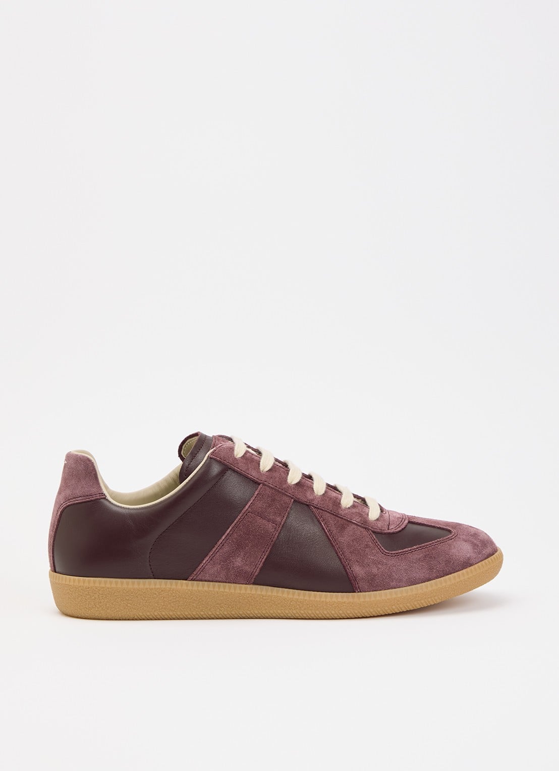 Maison Margiela Replica sneaker van lamsleer met kalfssuède details - voorkant 2 bordeauxrood