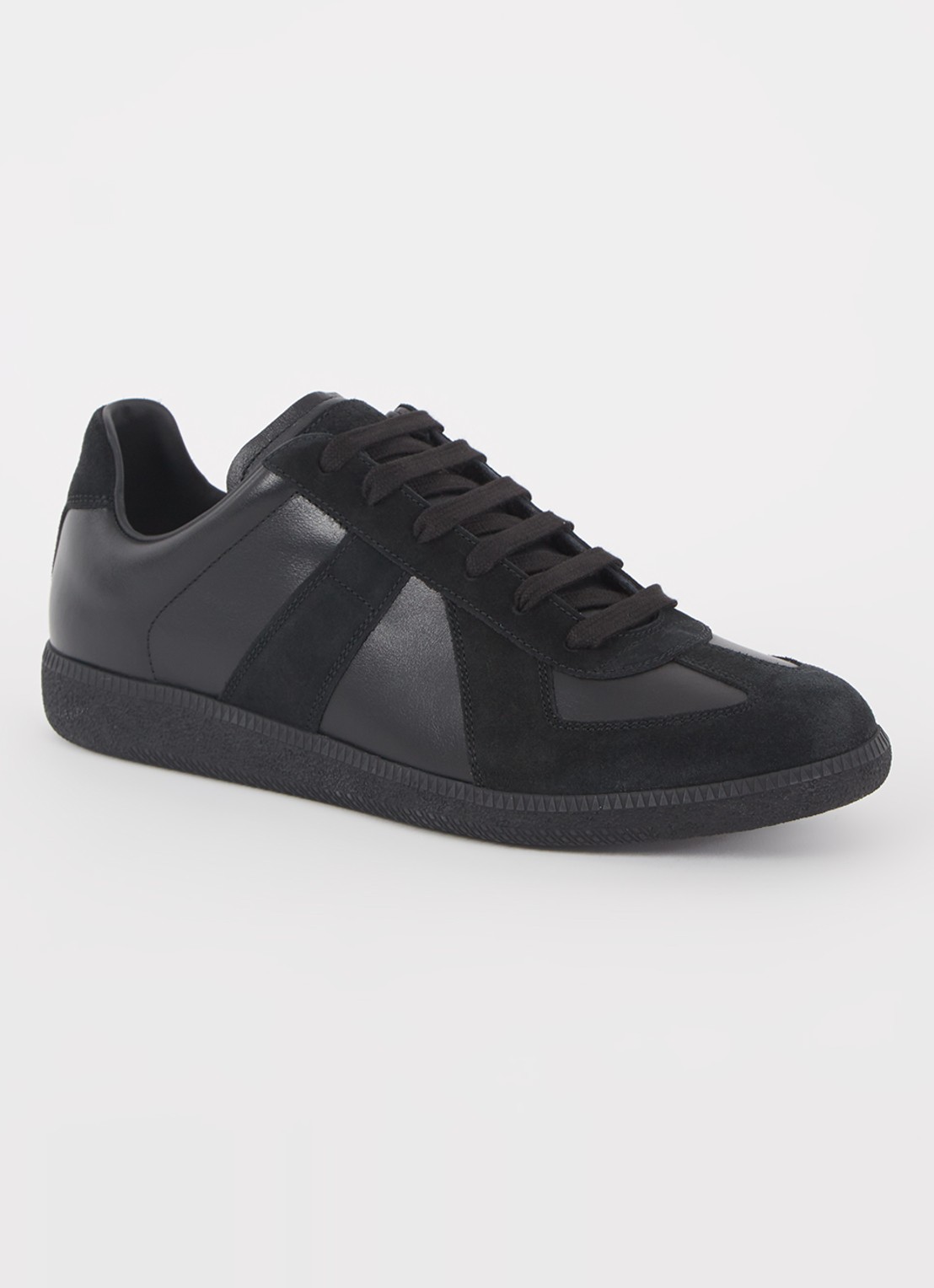 Maison Margiela Replica sneaker van lamsleer met suède details - voorkant 6 zwart