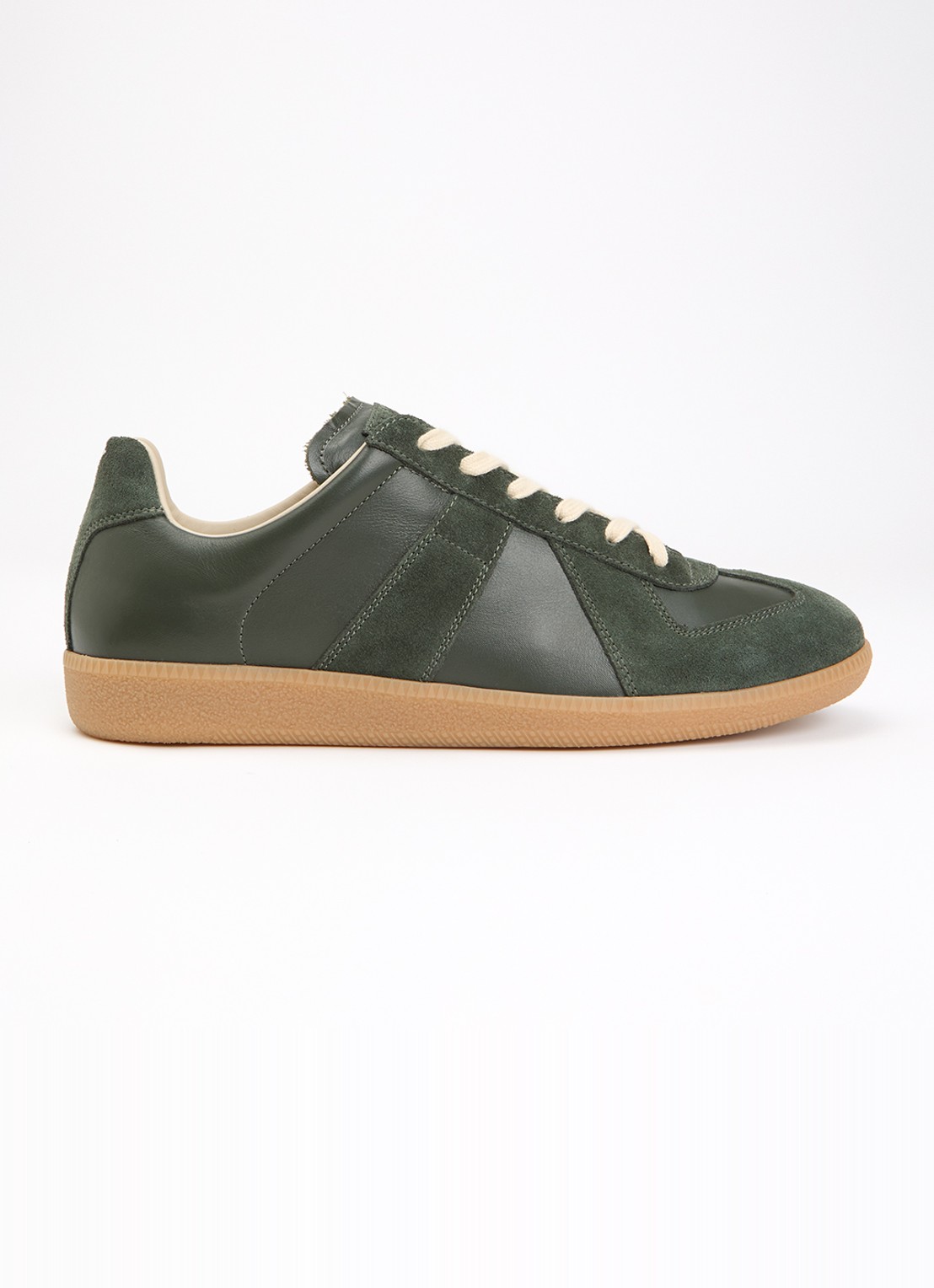Maison Margiela Replica sneaker van leer met details van kalfssuède - voorkant donkergroen