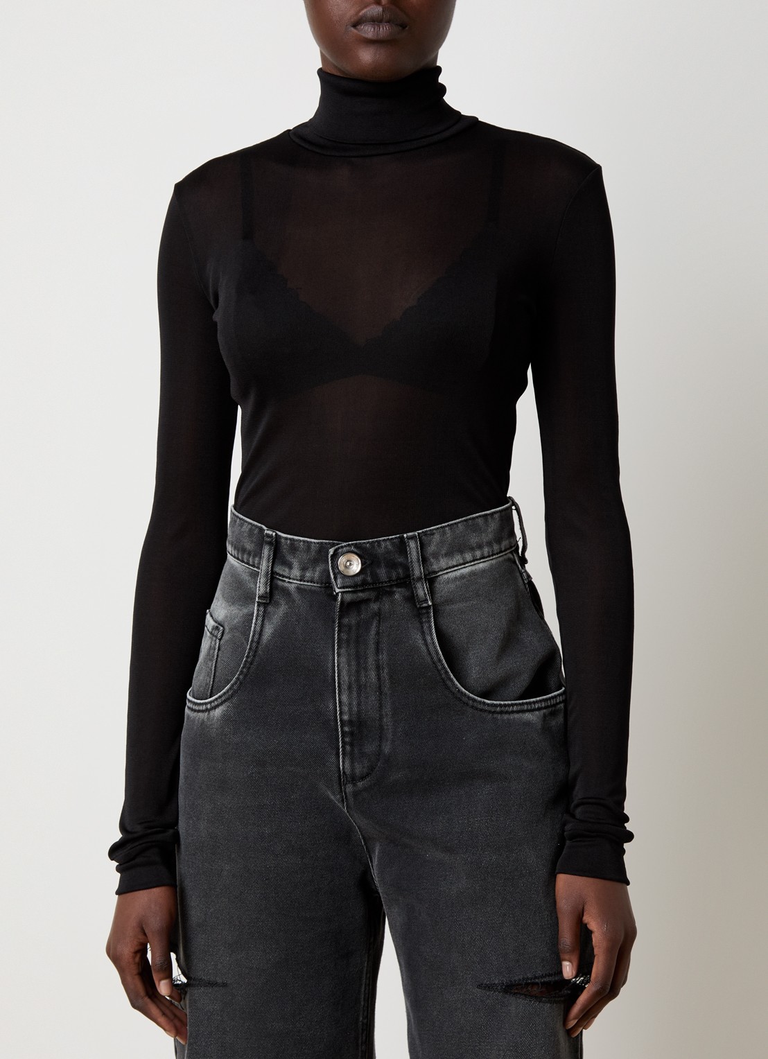 Maison Margiela Semi-transparante body met col - detail zwart