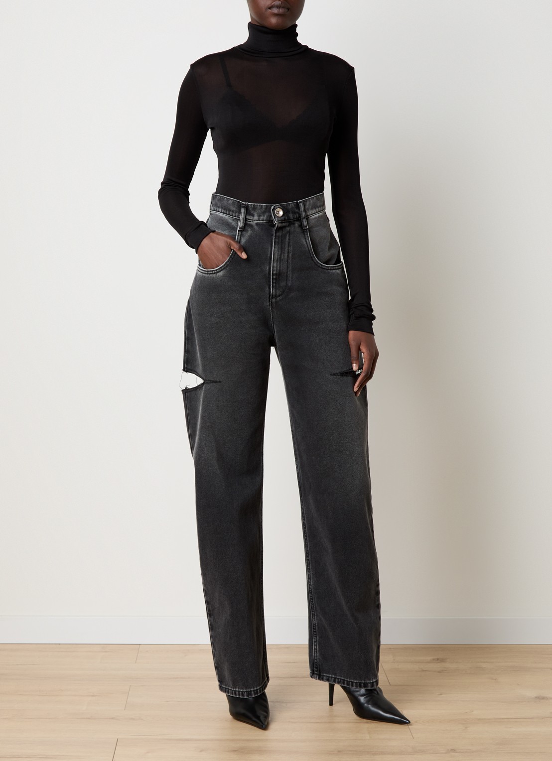 Maison Margiela Semi-transparante body met col - voorkant 5 zwart