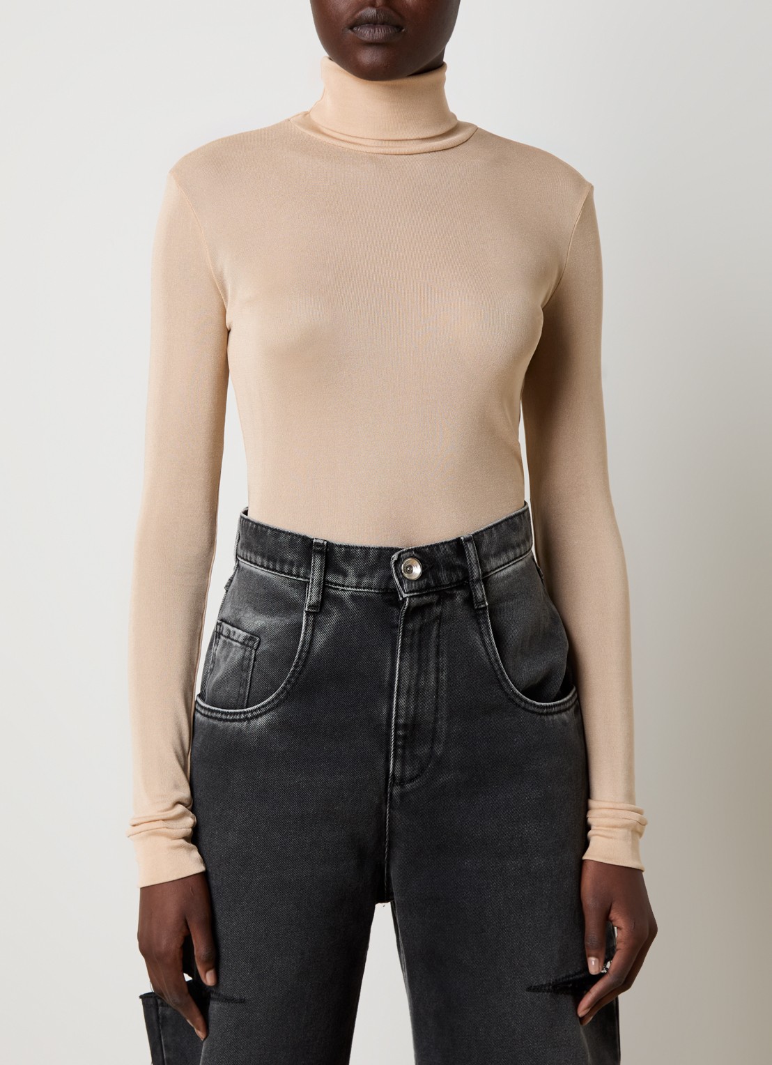 Maison Margiela Semi-transparante body met col - detail 2 beige