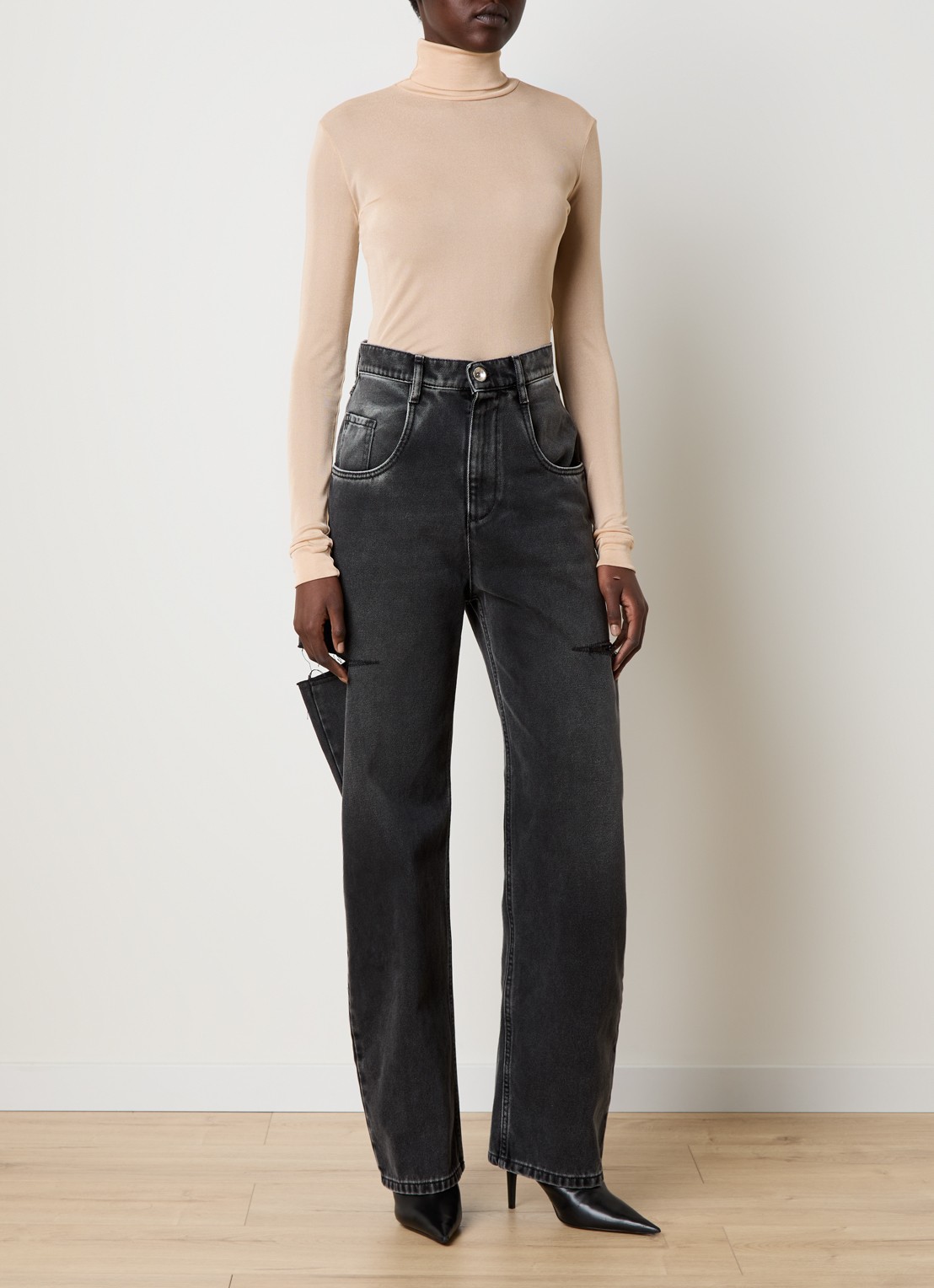 Maison Margiela Semi-transparante body met col - voorkant 5 beige