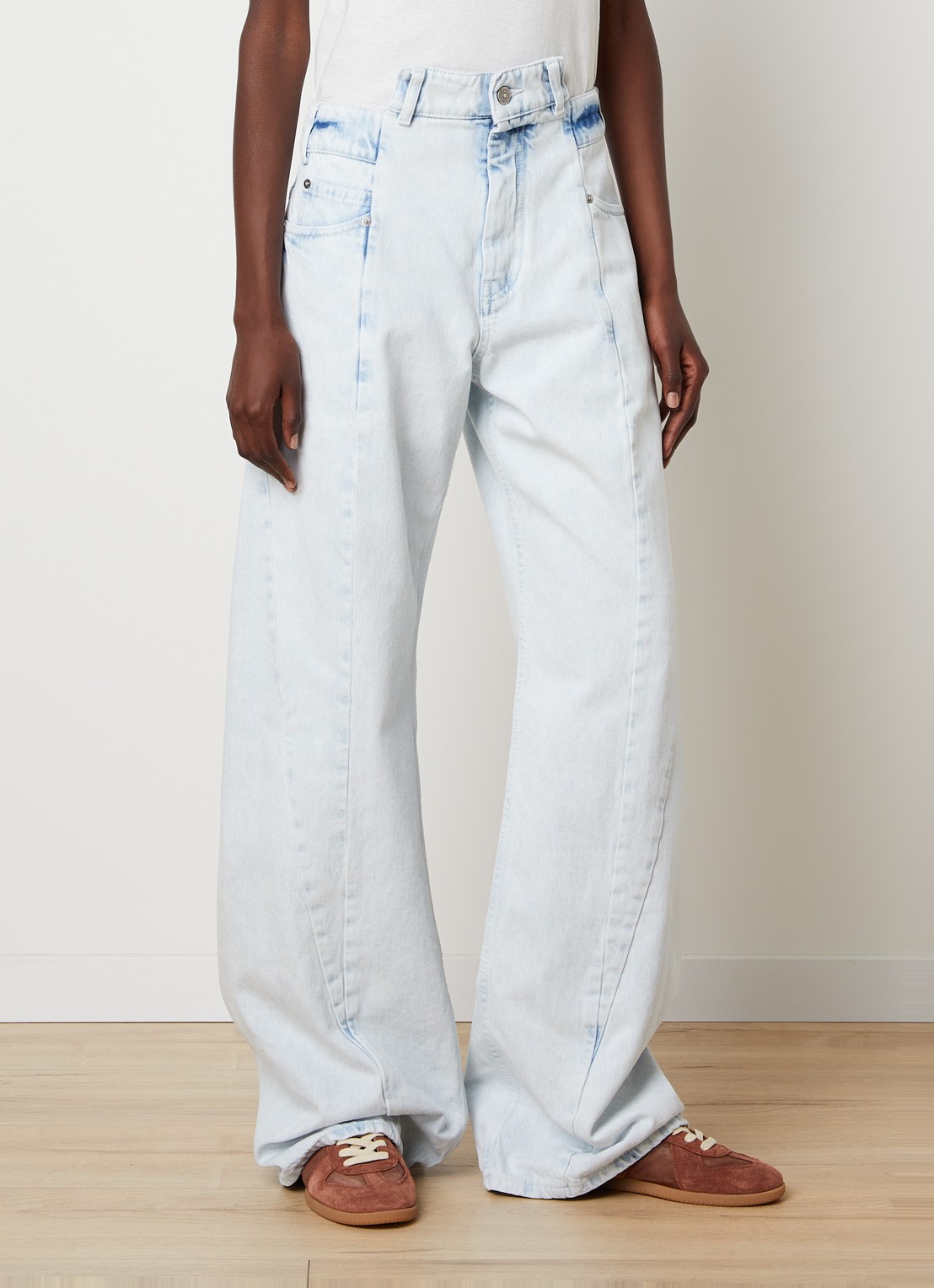 Maison Margiela Spliced high waist balloon jeans met lichte wassing - detail 3 indigo
