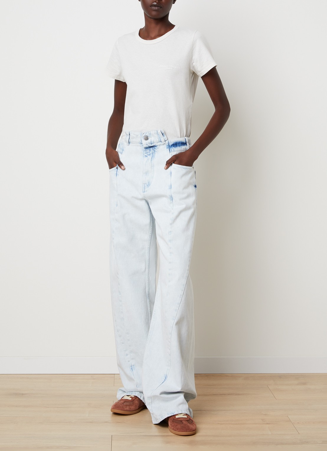 Maison Margiela Spliced high waist balloon jeans met lichte wassing - voorkant 2 indigo