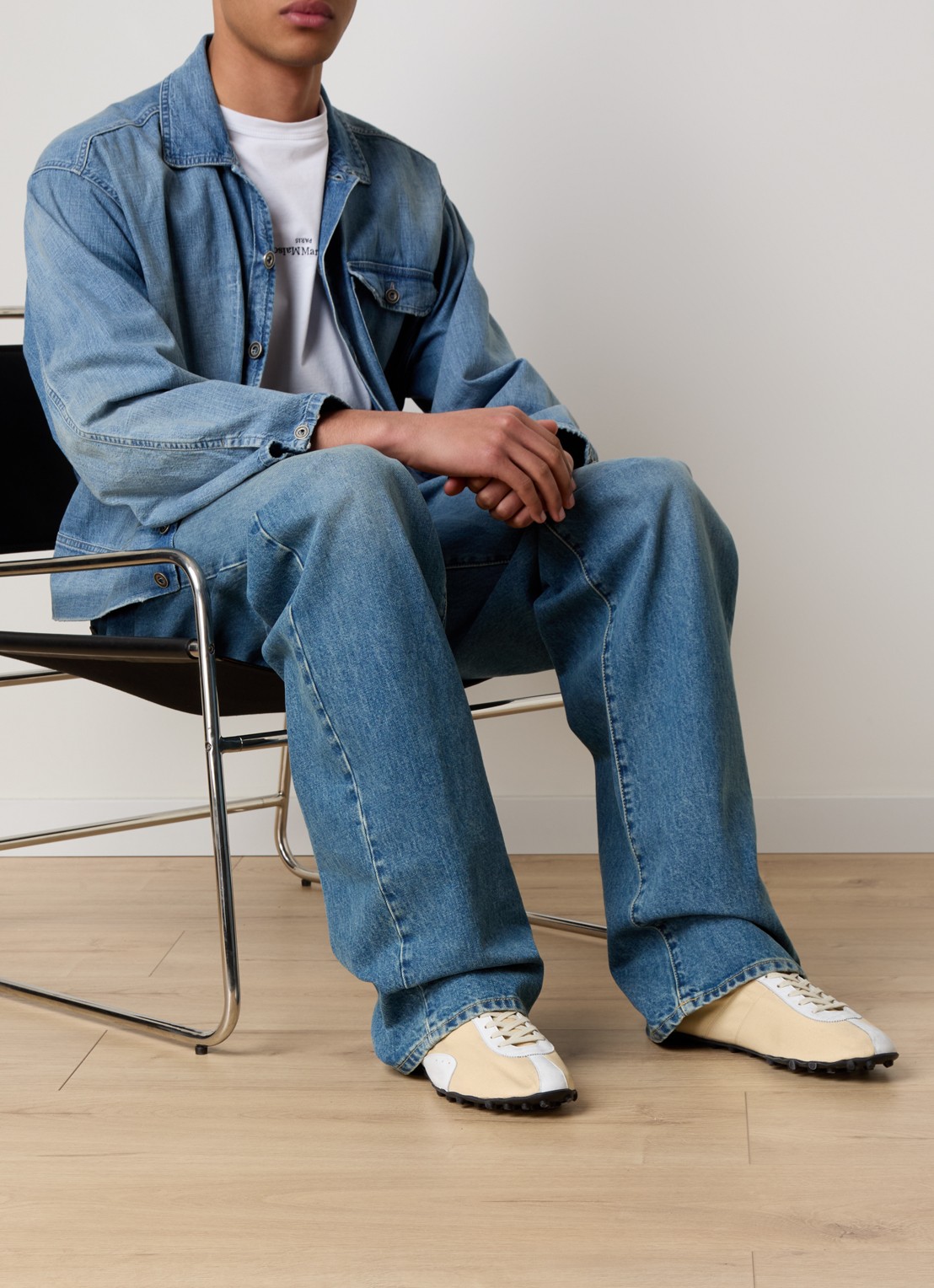 Maison Margiela Sprinters sneaker met kalfsleren details - voorkant 7 ivoor