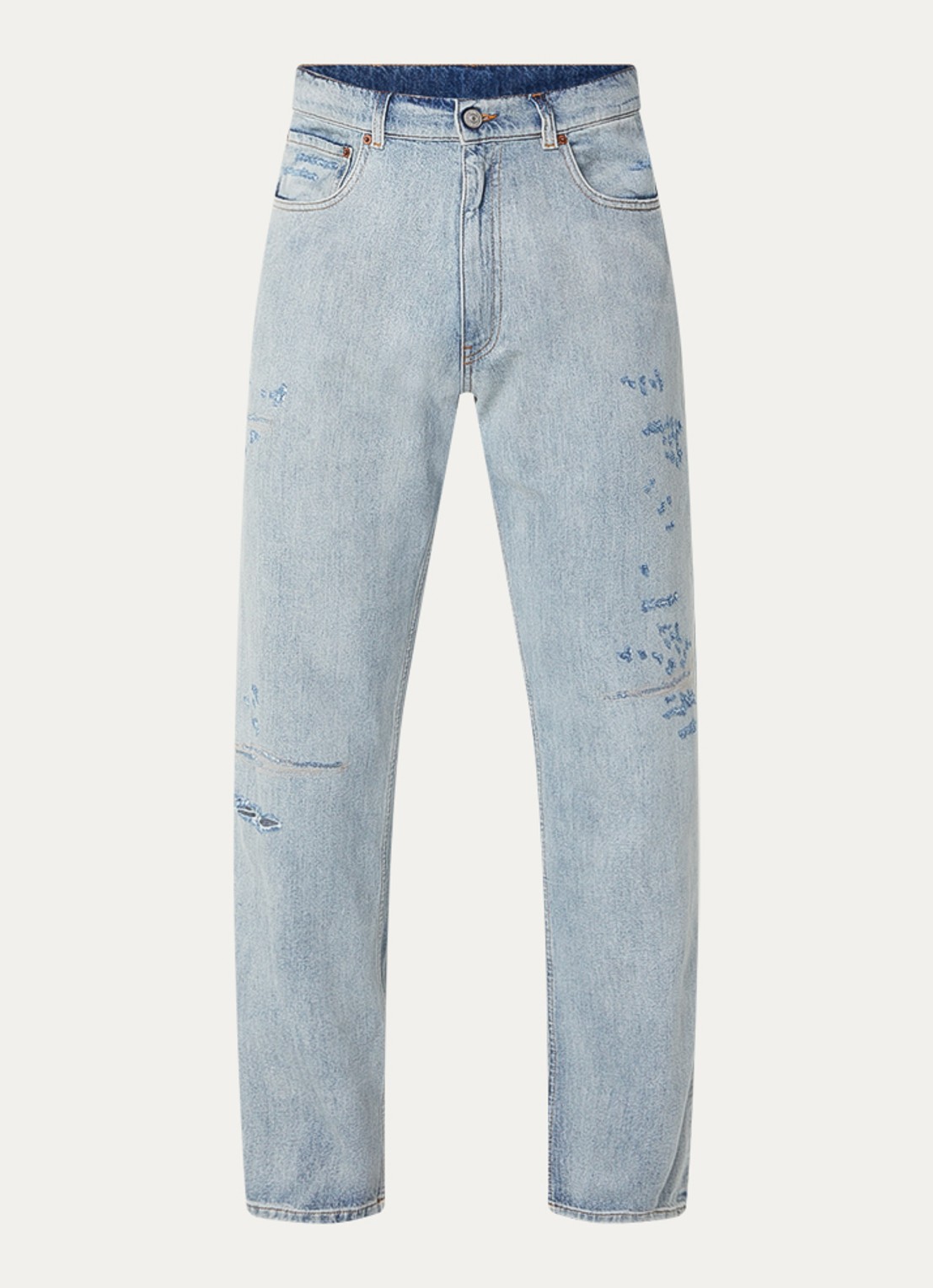 Maison Margiela Straight leg jeans met destroyed afwerking - voorkant lichtblauw