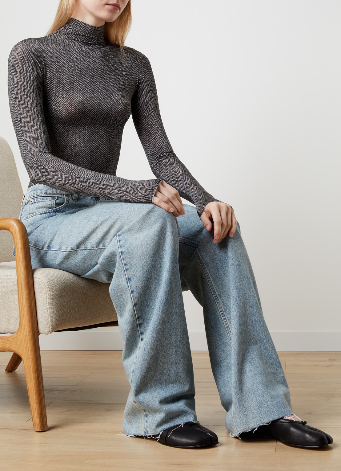 Maison Margiela Tabi ballerina van kalfsleer - voorkant 6 zwart