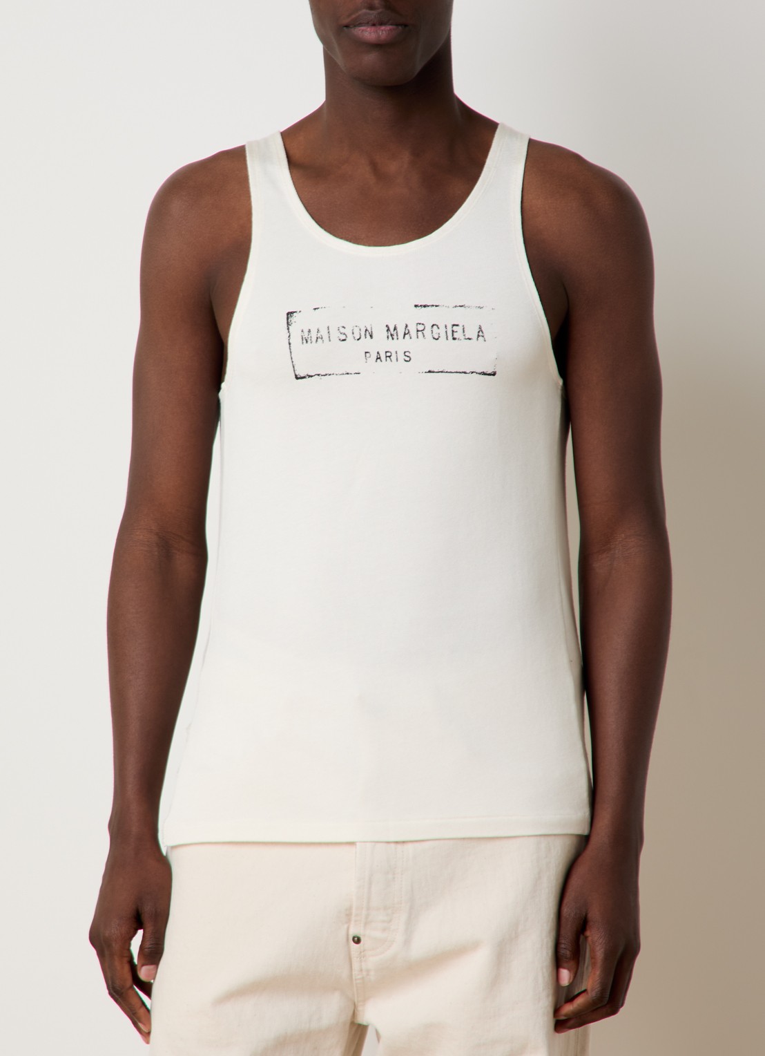 Maison Margiela Tanktop met logoprint - detail 3 gebroken wit