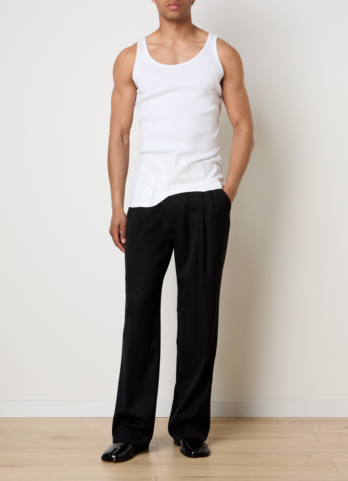 Maison Margiela Tape tanktop met ribstructuur - voorkant 3 gebroken wit