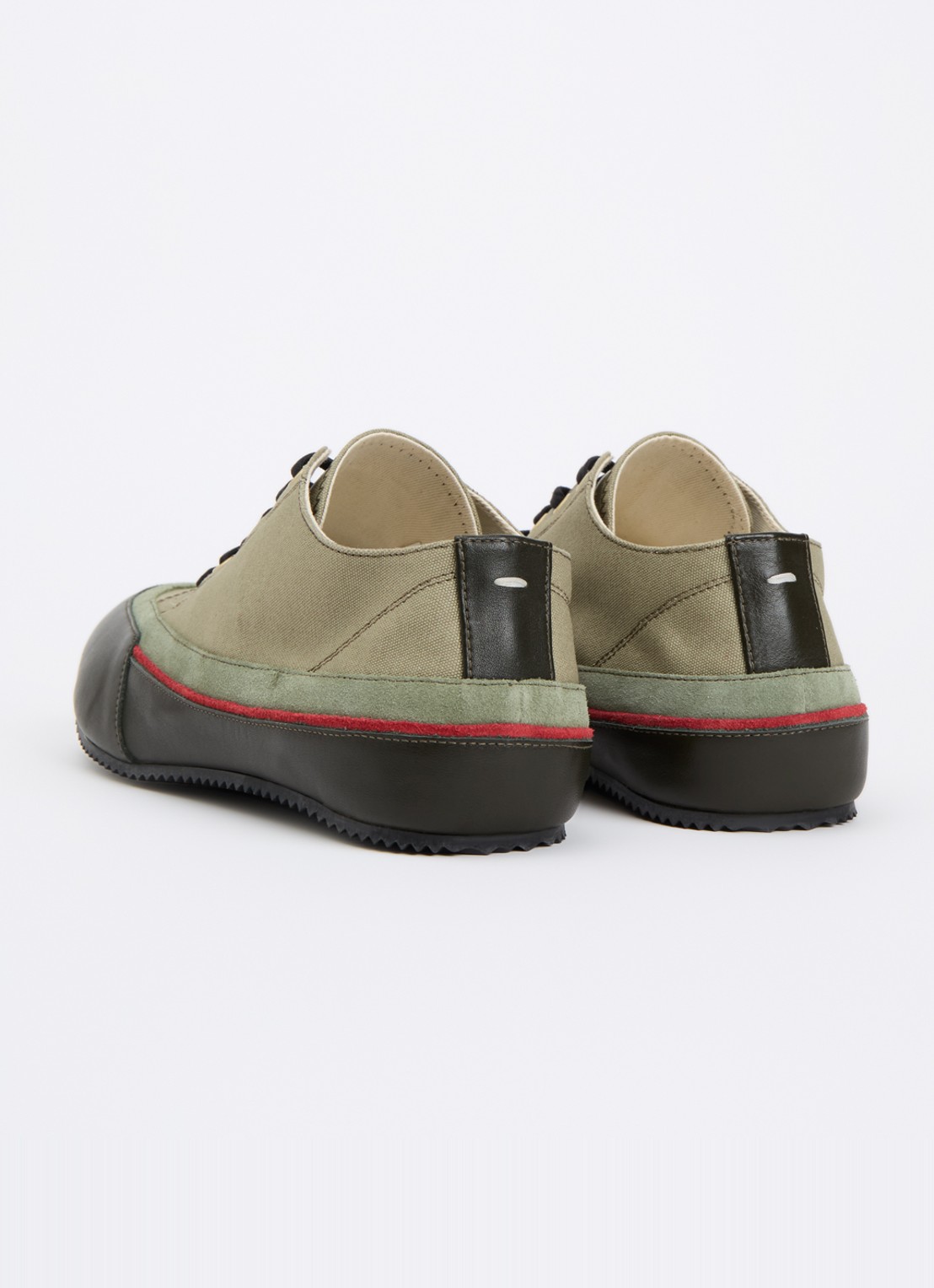 Maison Margiela Traveler sneaker van canvas met kalfsleren details - achterkant 5 olijfgroen