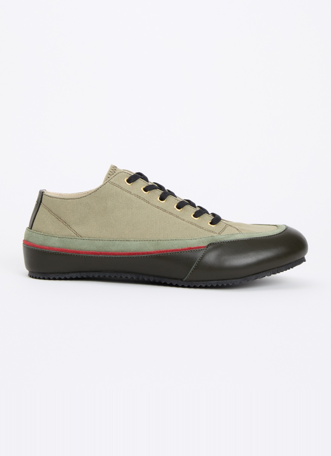 Maison Margiela Traveler sneaker van canvas met kalfsleren details - voorkant 6 olijfgroen