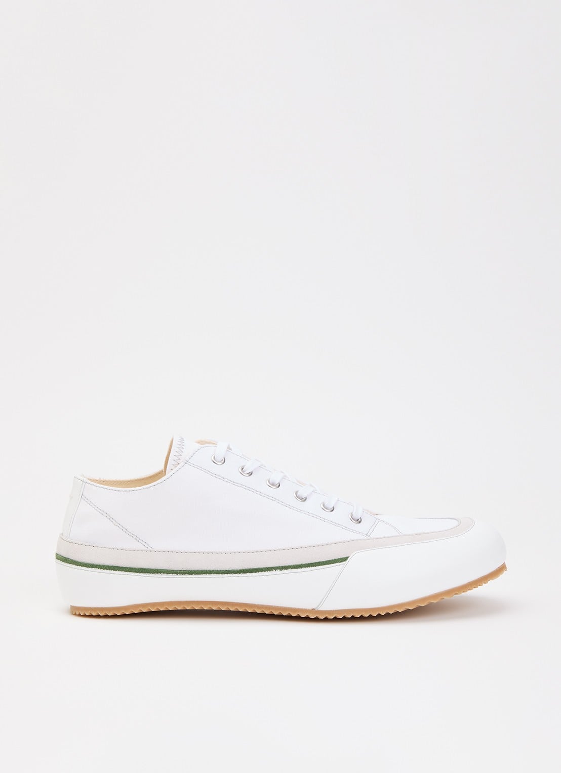 Maison Margiela Traveler sneaker van canvas met kalfsleren details - voorkant gebroken wit